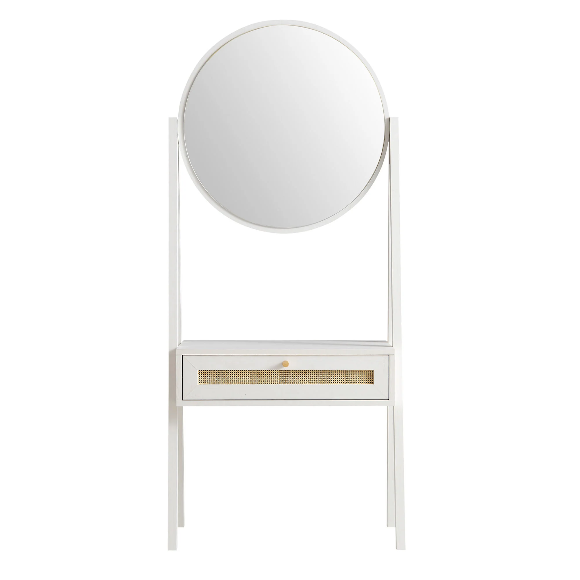 Frances Woven Rattan Standing Dressing Table with Mirror, White - Image 4