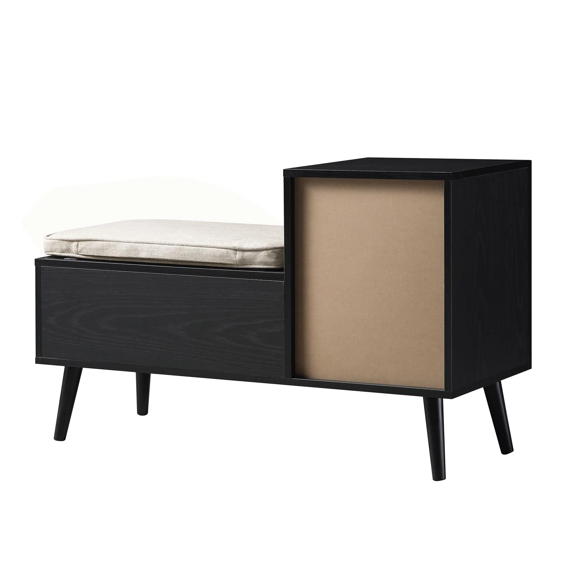 Frances Woven Rattan Storage Bench with Cushion, Black - Image 10