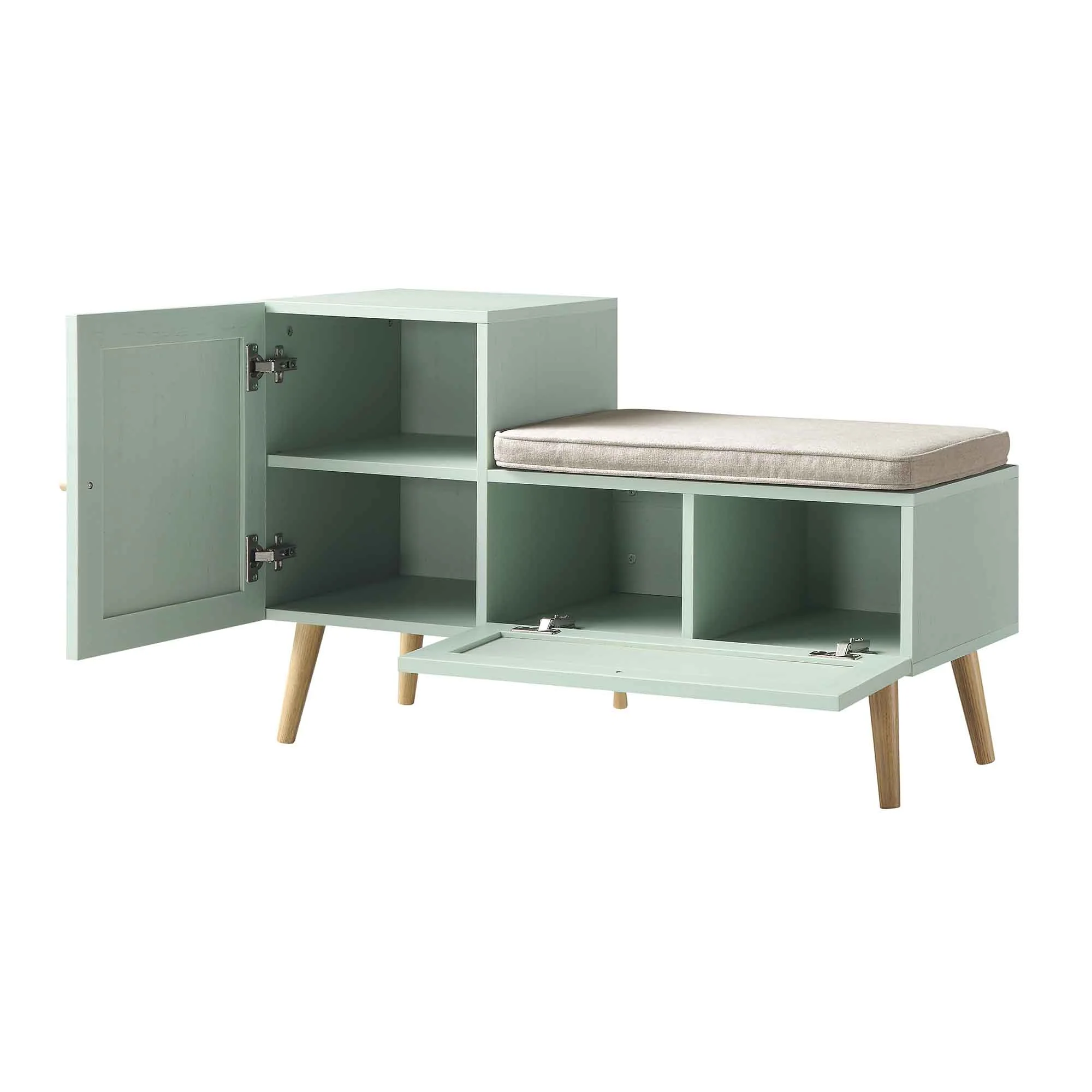 Frances Woven Rattan Storage Bench with Cushion, Mint - Image 7