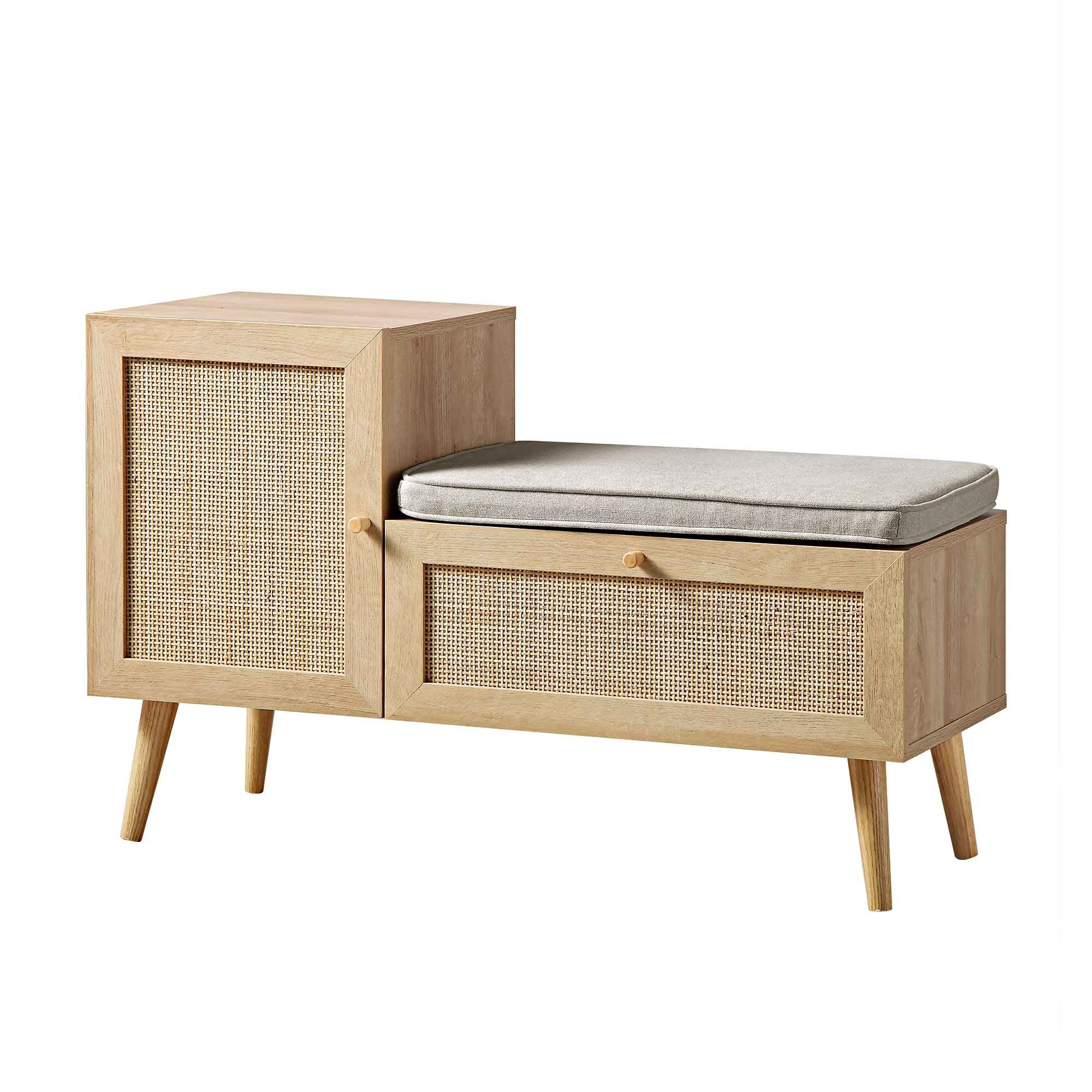 Frances Woven Rattan Storage Bench with Cushion, Natural - Image 5