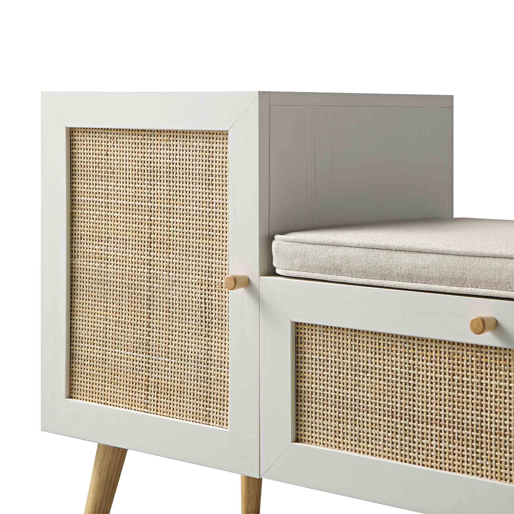 Frances Woven Rattan Storage Bench with Cushion, White - Image 11