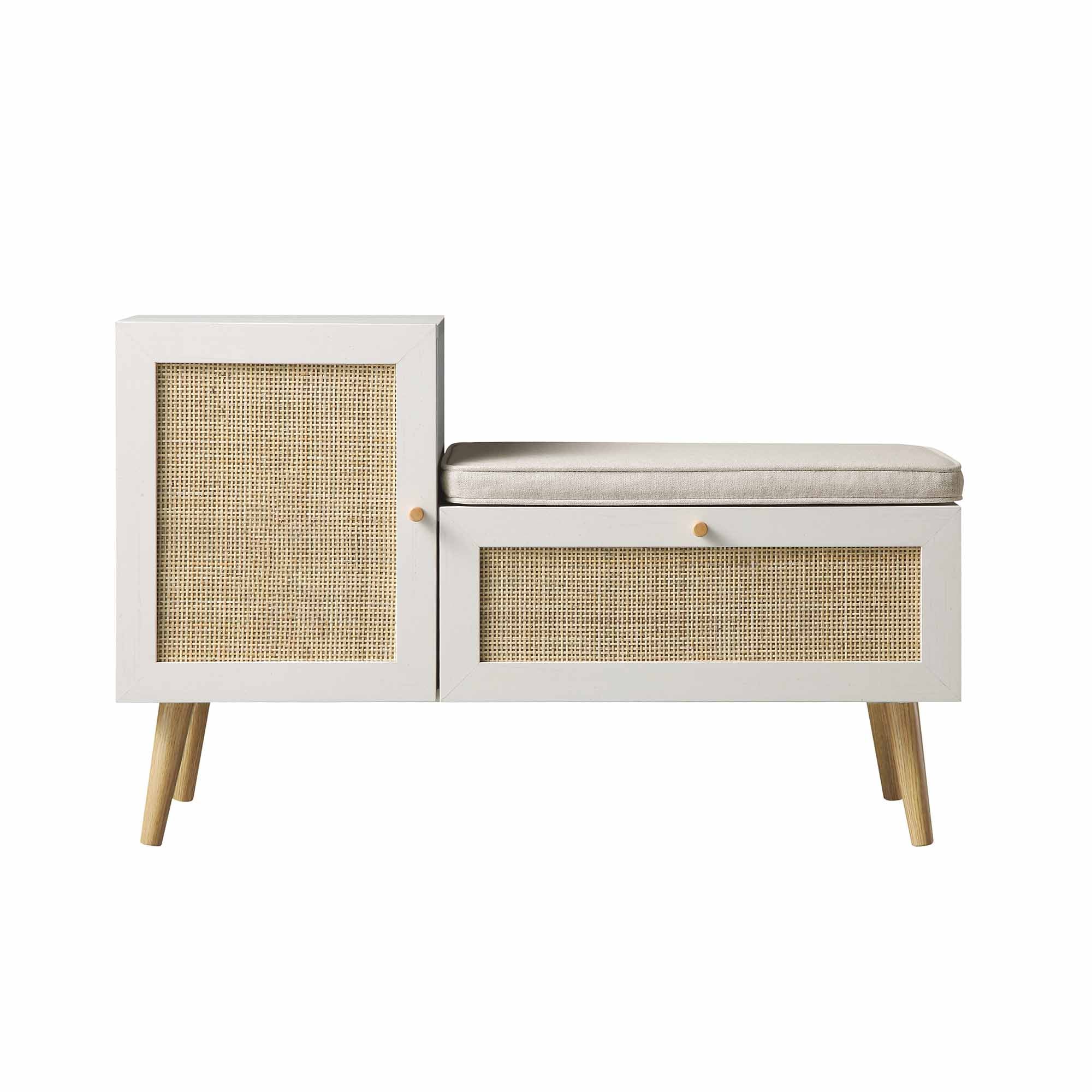 Frances Woven Rattan Storage Bench with Cushion, White - Image 4
