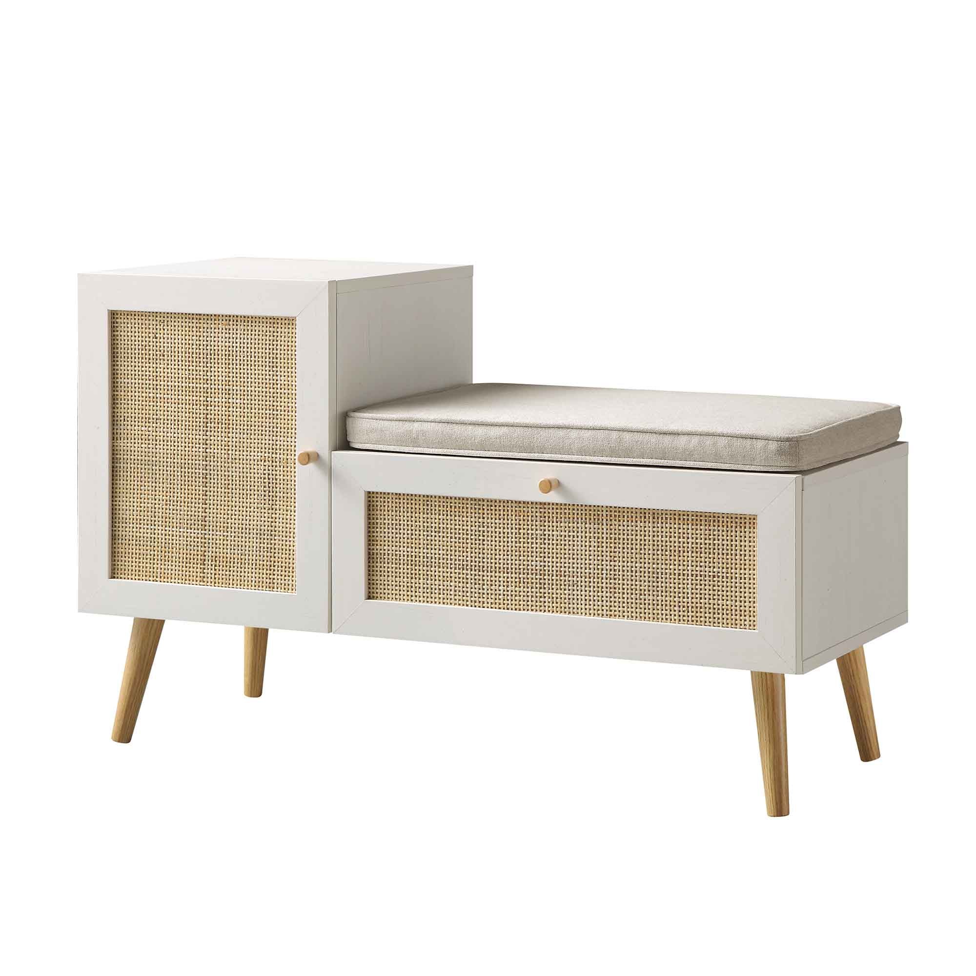 Frances Woven Rattan Storage Bench with Cushion, White - Image 5