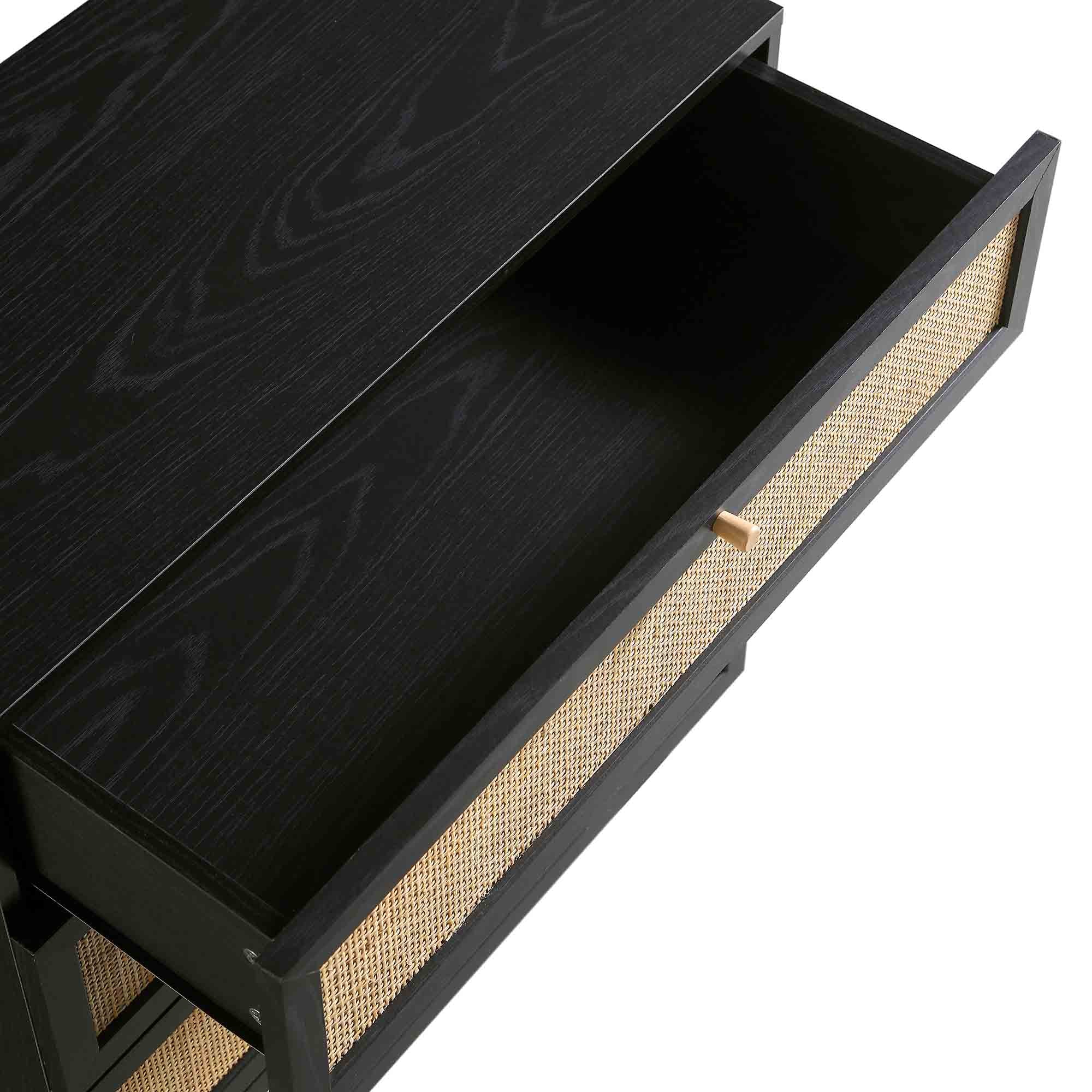 Frances Woven Rattan Tall Chest of 4 Drawers, Black - Image 12