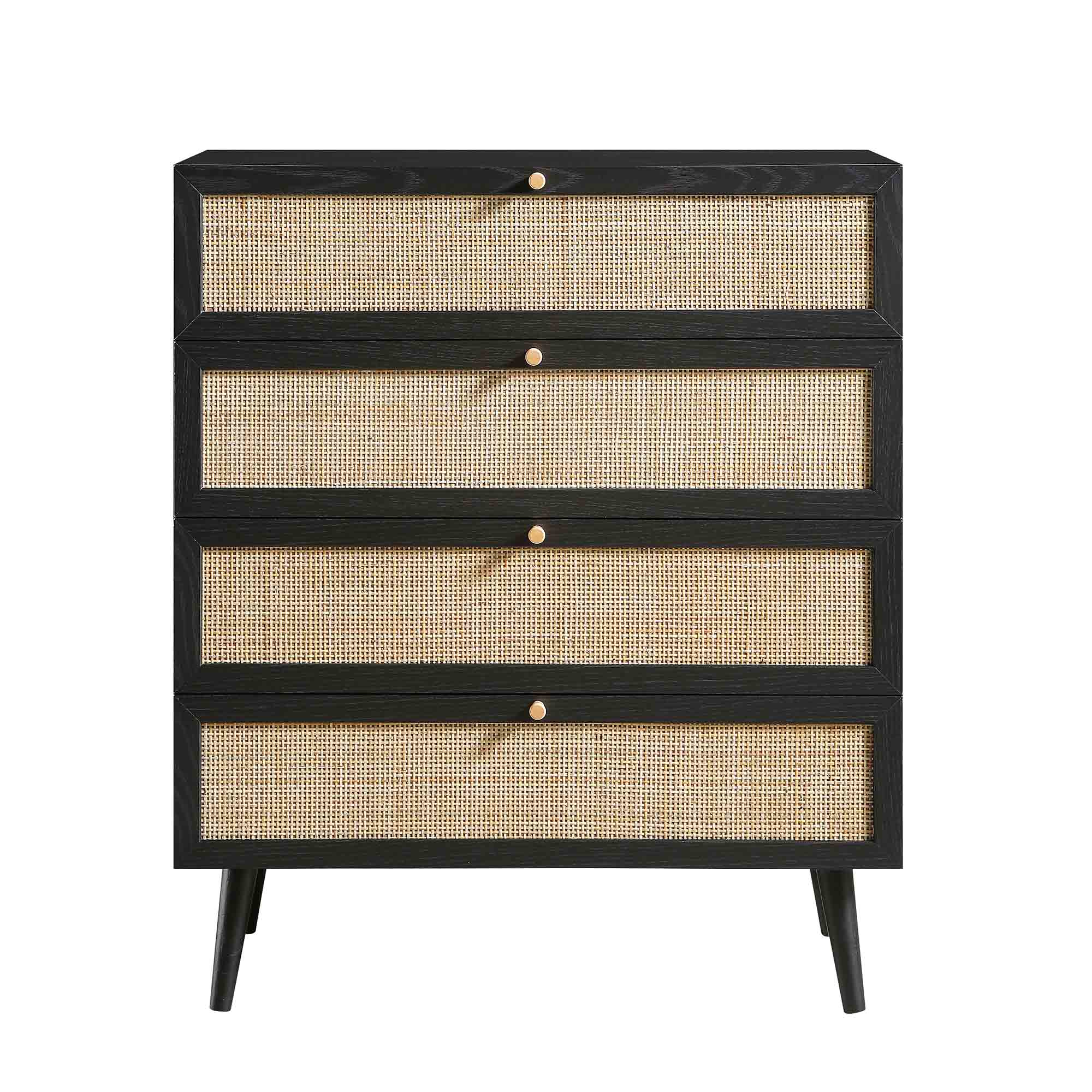 Frances Woven Rattan Tall Chest of 4 Drawers, Black - Image 4