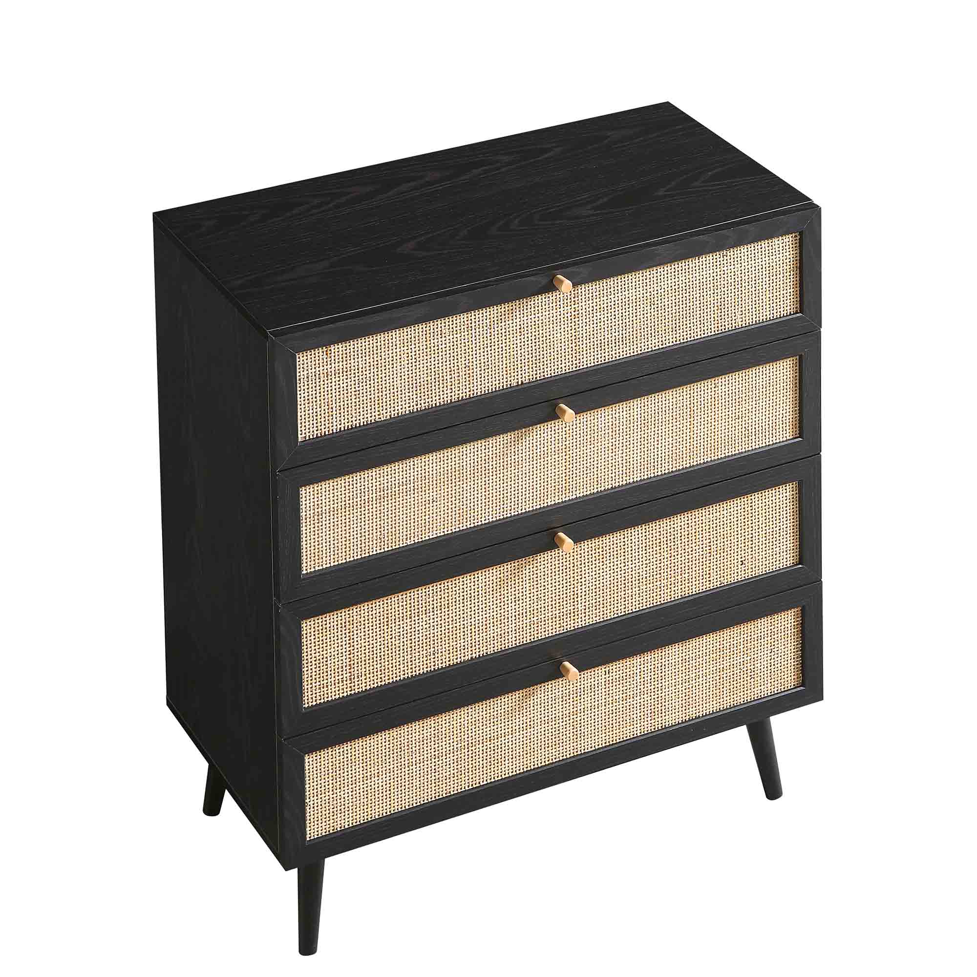 Frances Woven Rattan Tall Chest of 4 Drawers, Black - Image 8