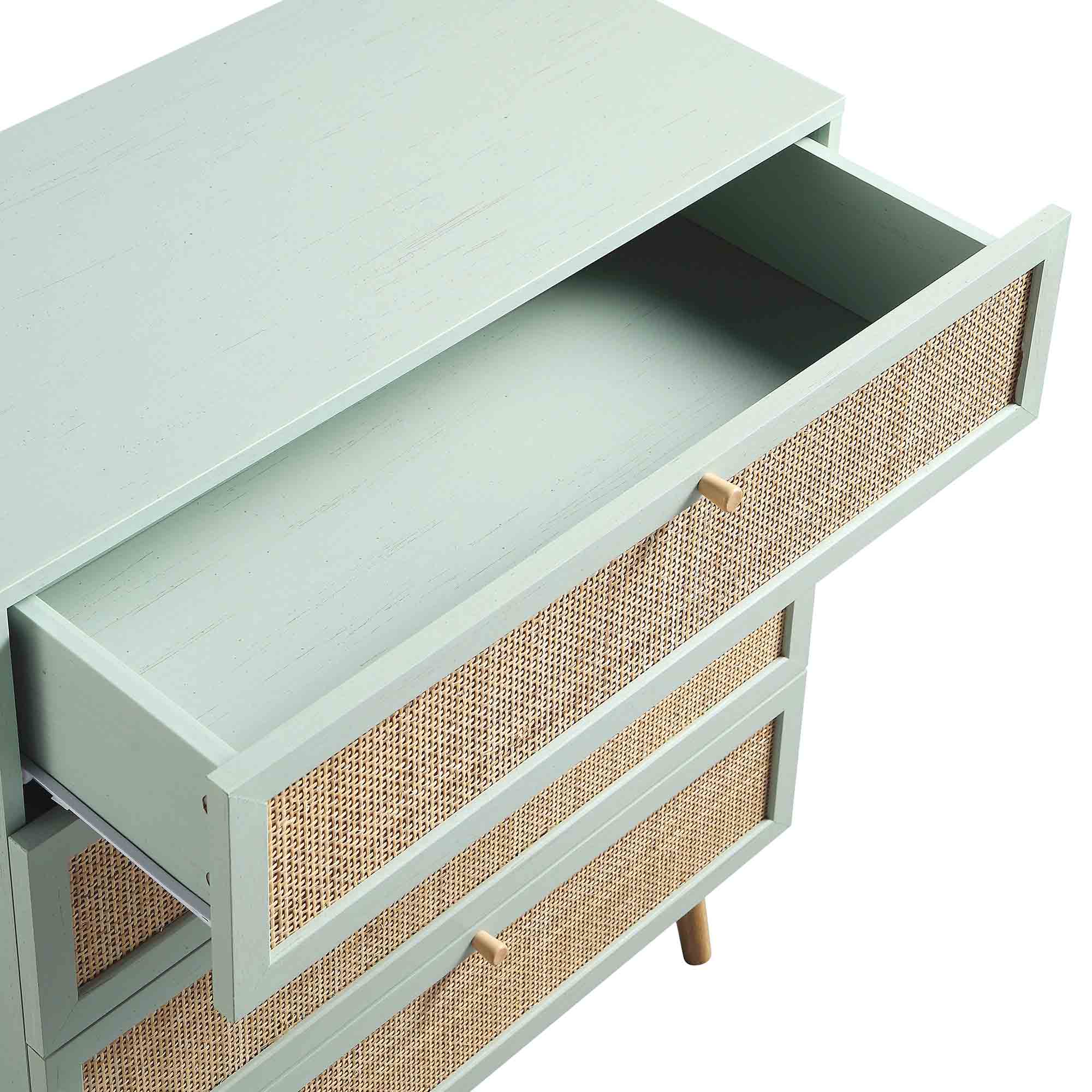 Frances Woven Rattan Tall Chest of 4 Drawers, Mint - Image 11