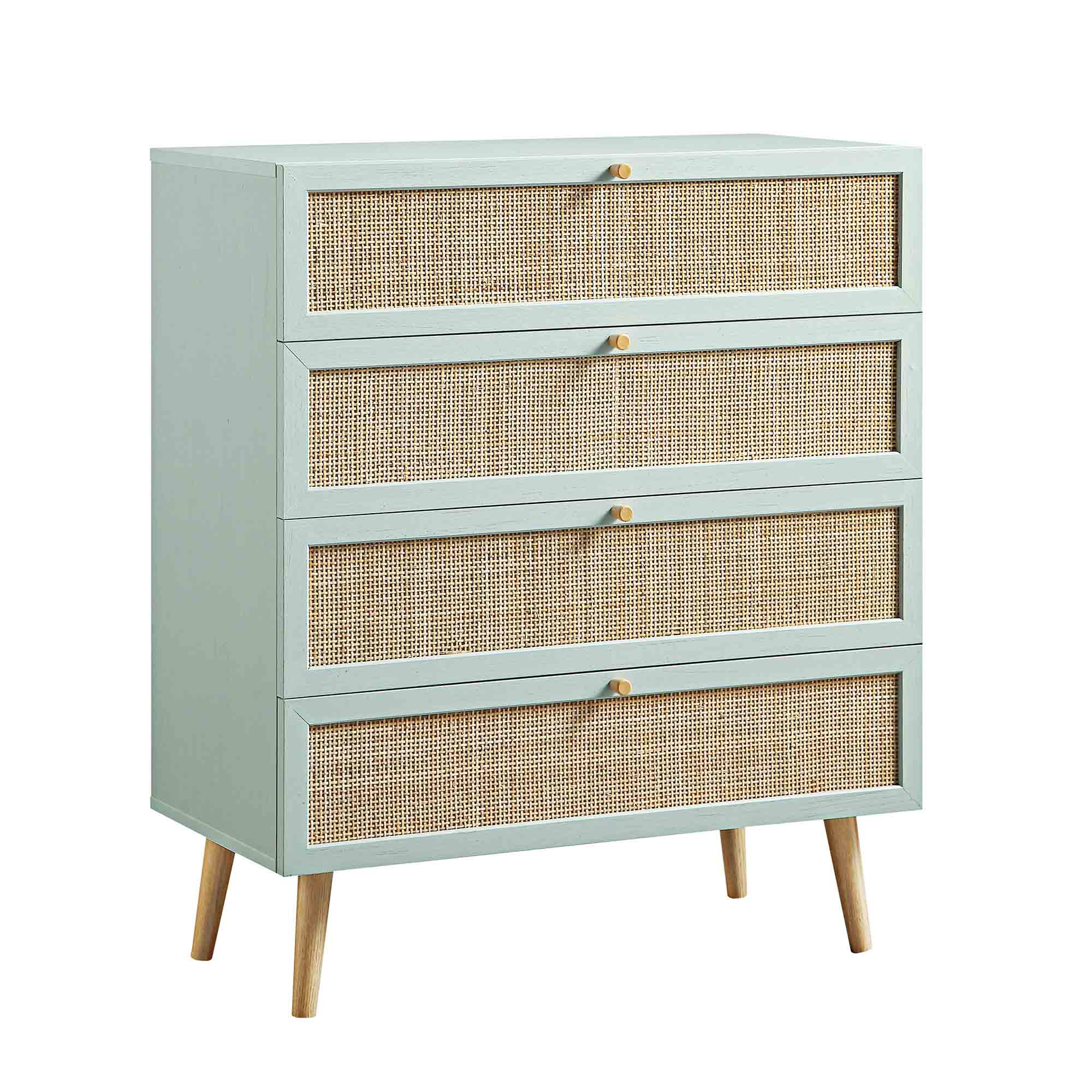 Frances Woven Rattan Tall Chest of 4 Drawers, Mint - Image 5