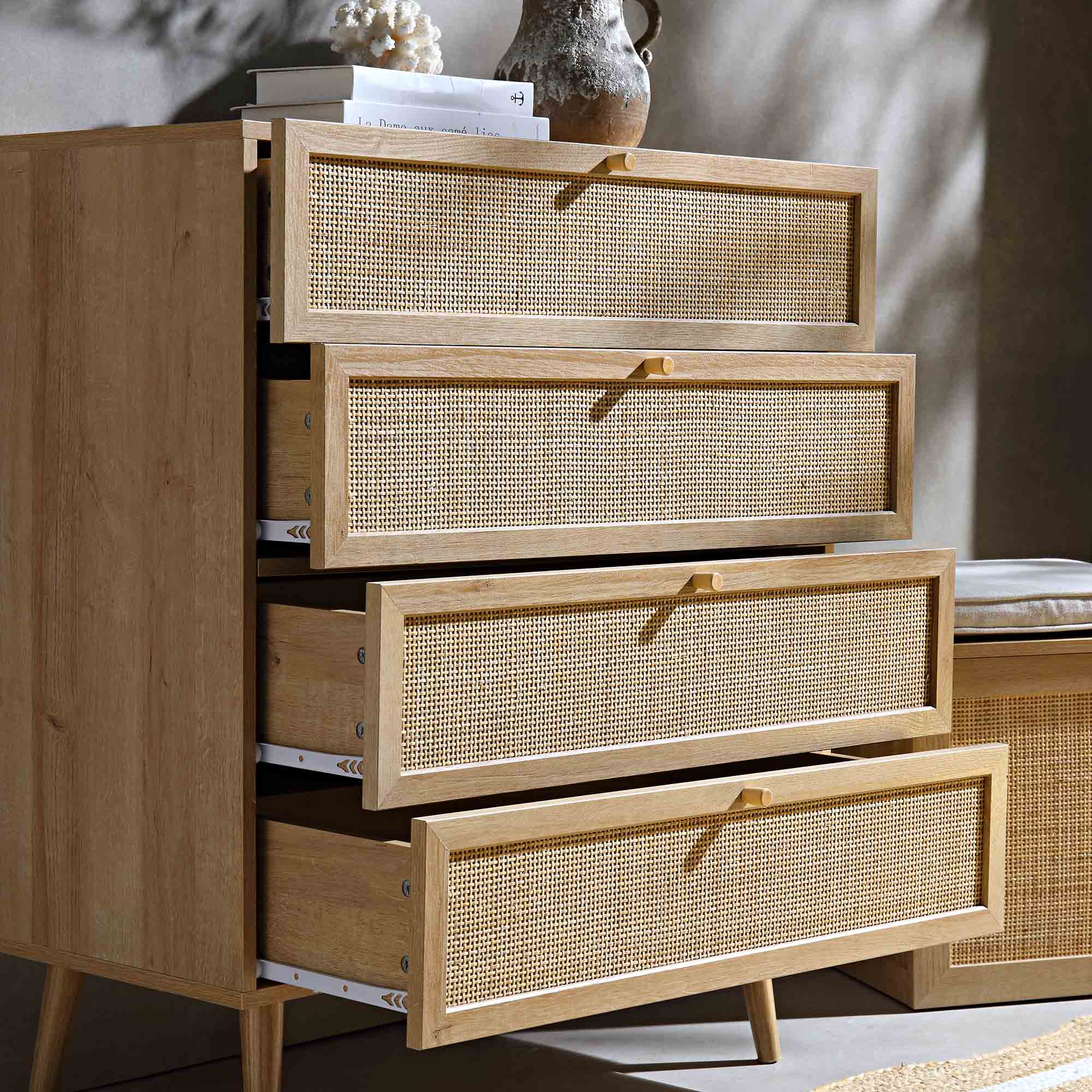 Frances Woven Rattan Tall Chest of 4 Drawers, Natural - Image 3