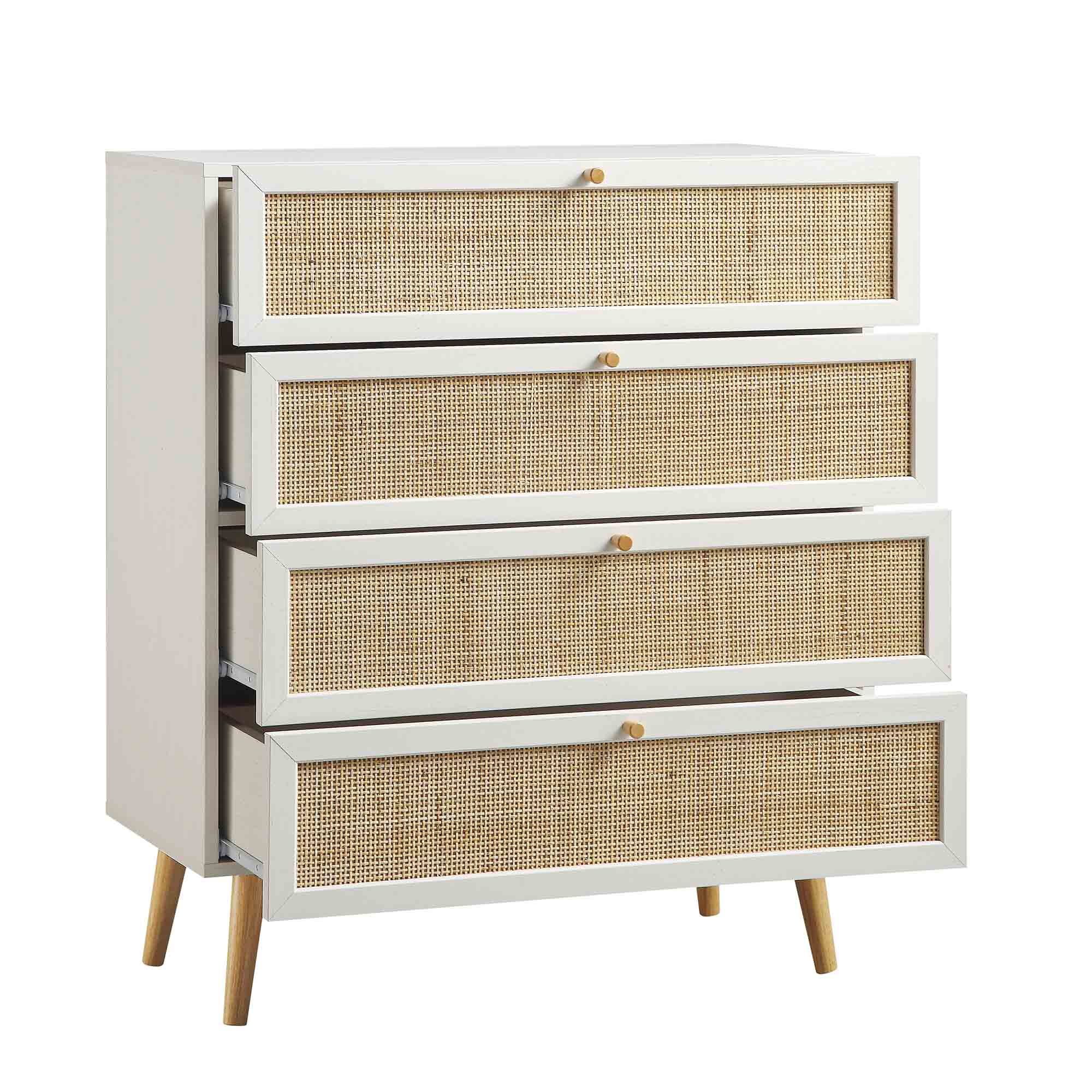 Frances Woven Rattan Tall Chest of 4 Drawers, White - Image 5