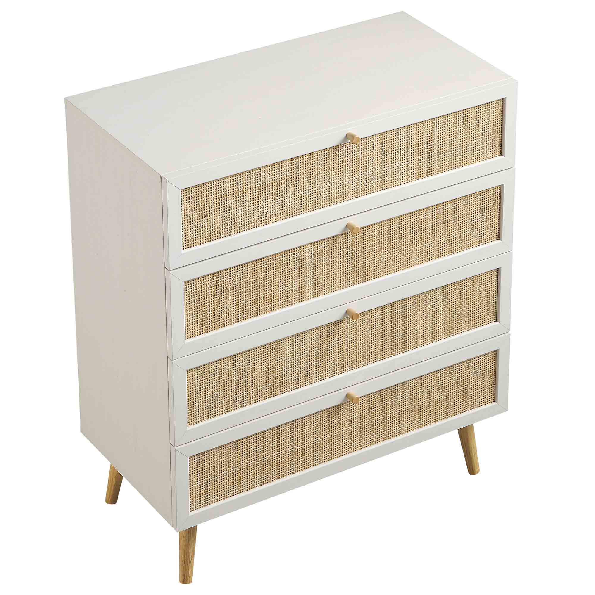 Frances Woven Rattan Tall Chest of 4 Drawers, White - Image 8