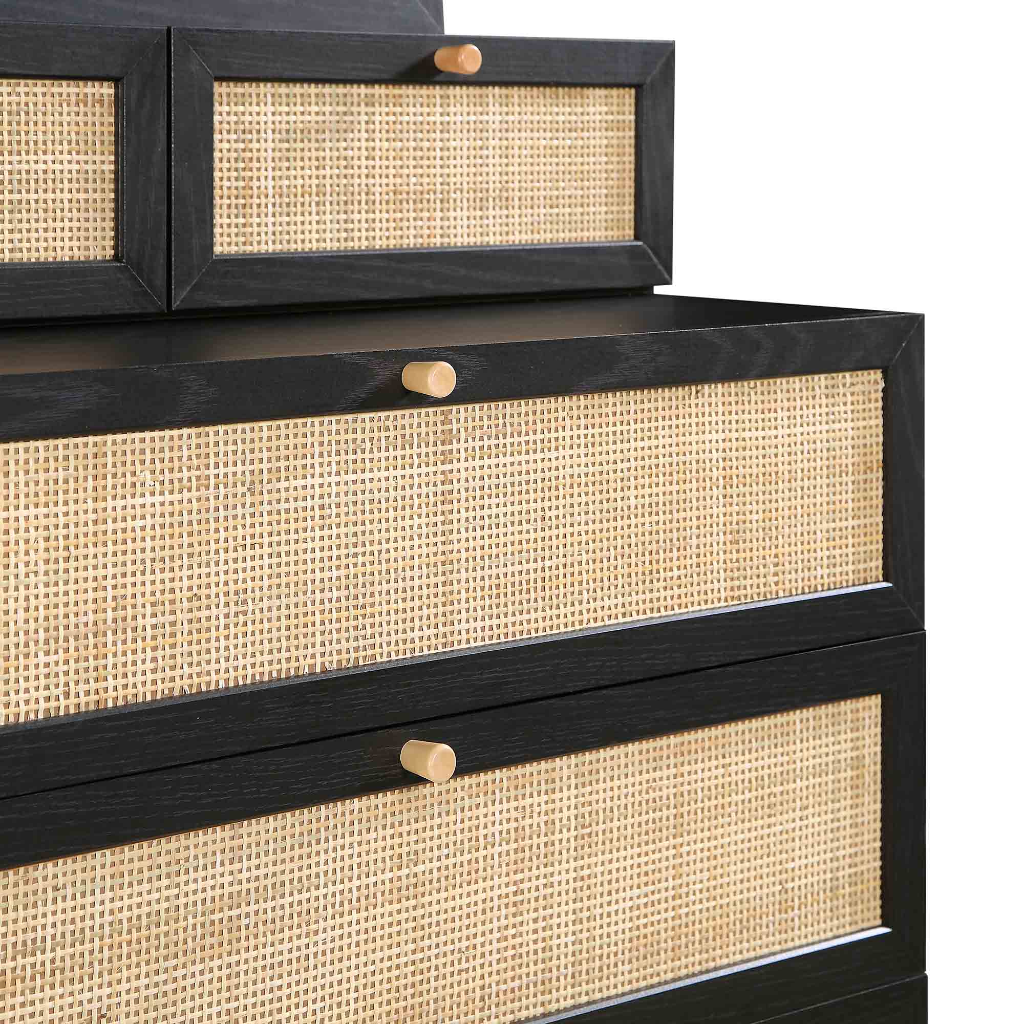 Frances Woven Rattan Tall Vanity Chest with Mirror, Black - Image 11