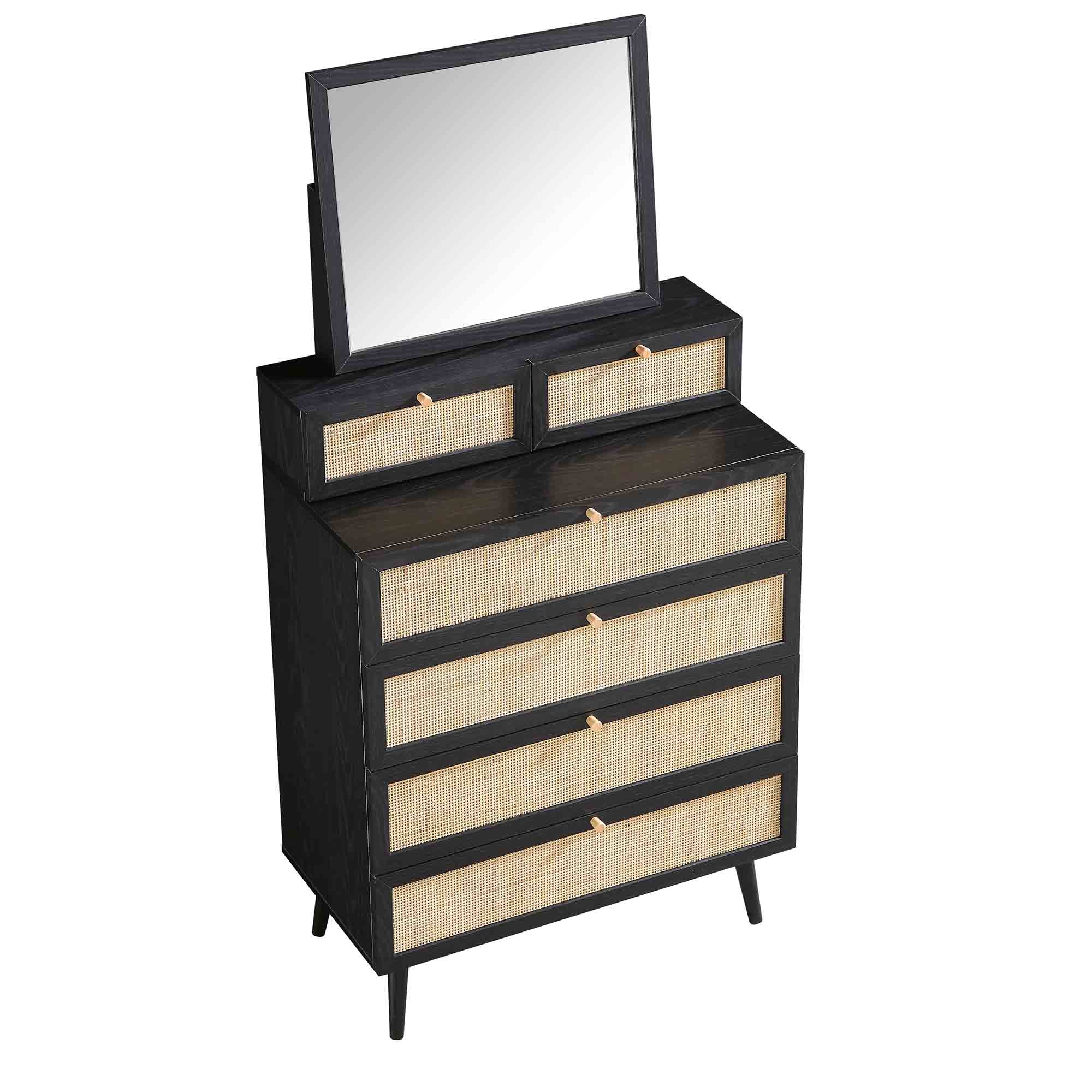 Frances Woven Rattan Tall Vanity Chest with Mirror, Black - Image 8
