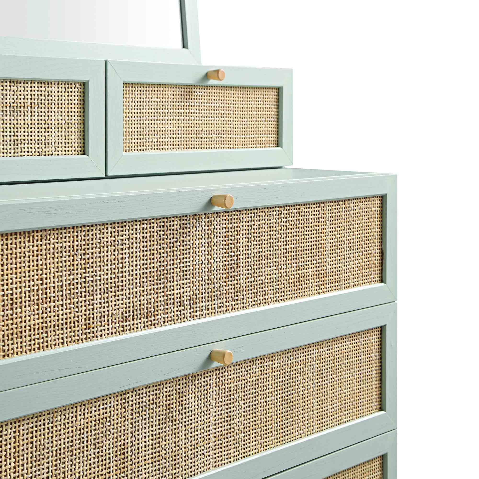Frances Woven Rattan Tall Vanity Chest with Mirror, Mint - Image 11