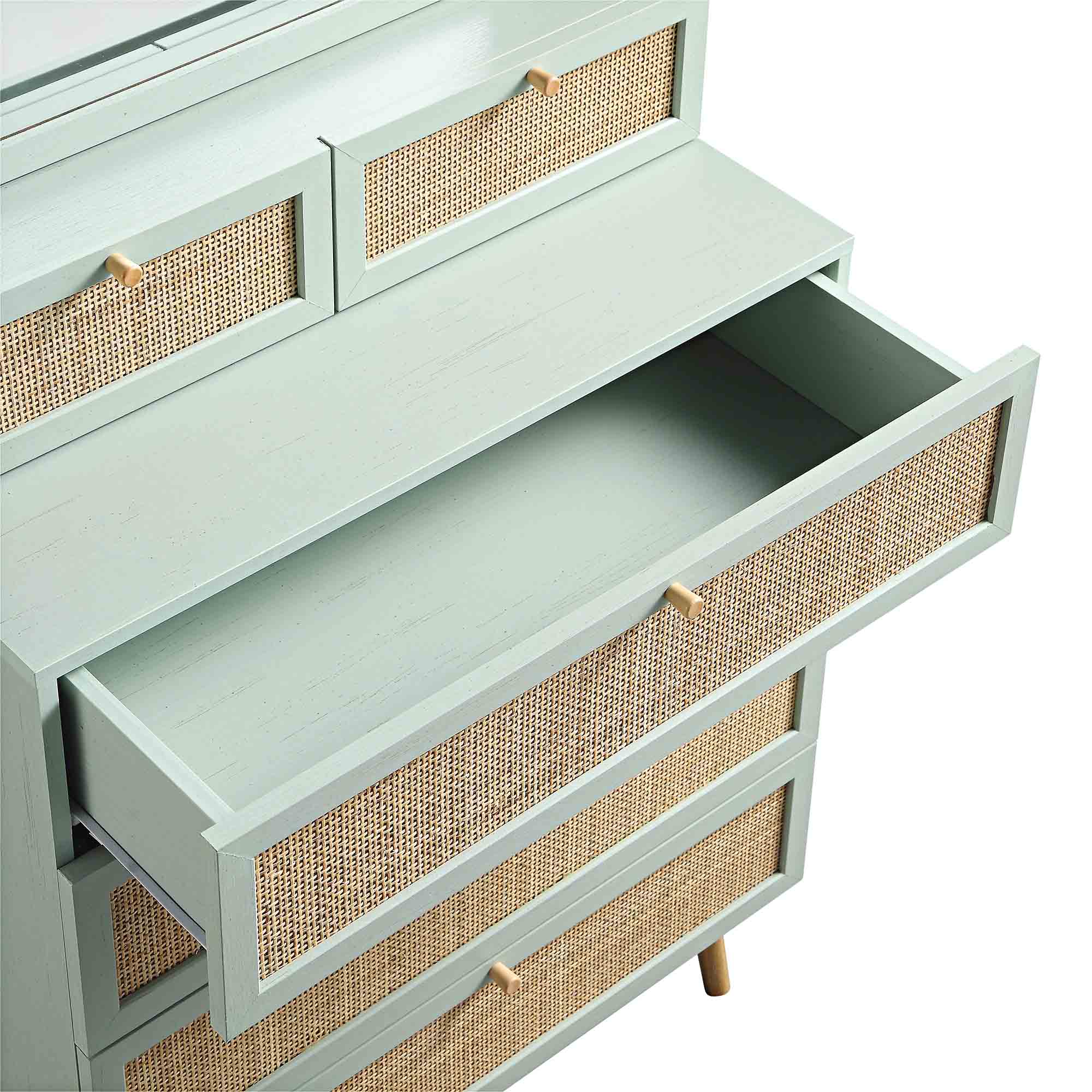 Frances Woven Rattan Tall Vanity Chest with Mirror, Mint - Image 12