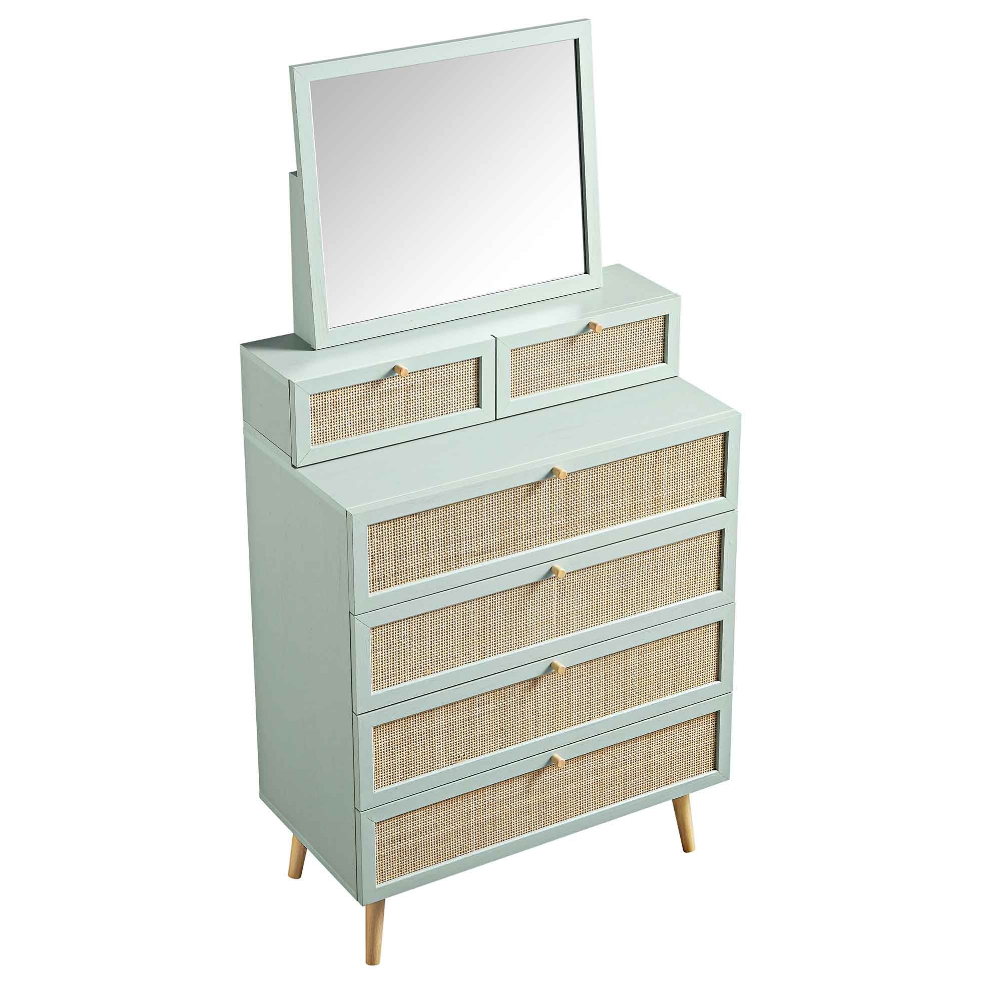 Frances Woven Rattan Tall Vanity Chest with Mirror, Mint - Image 8