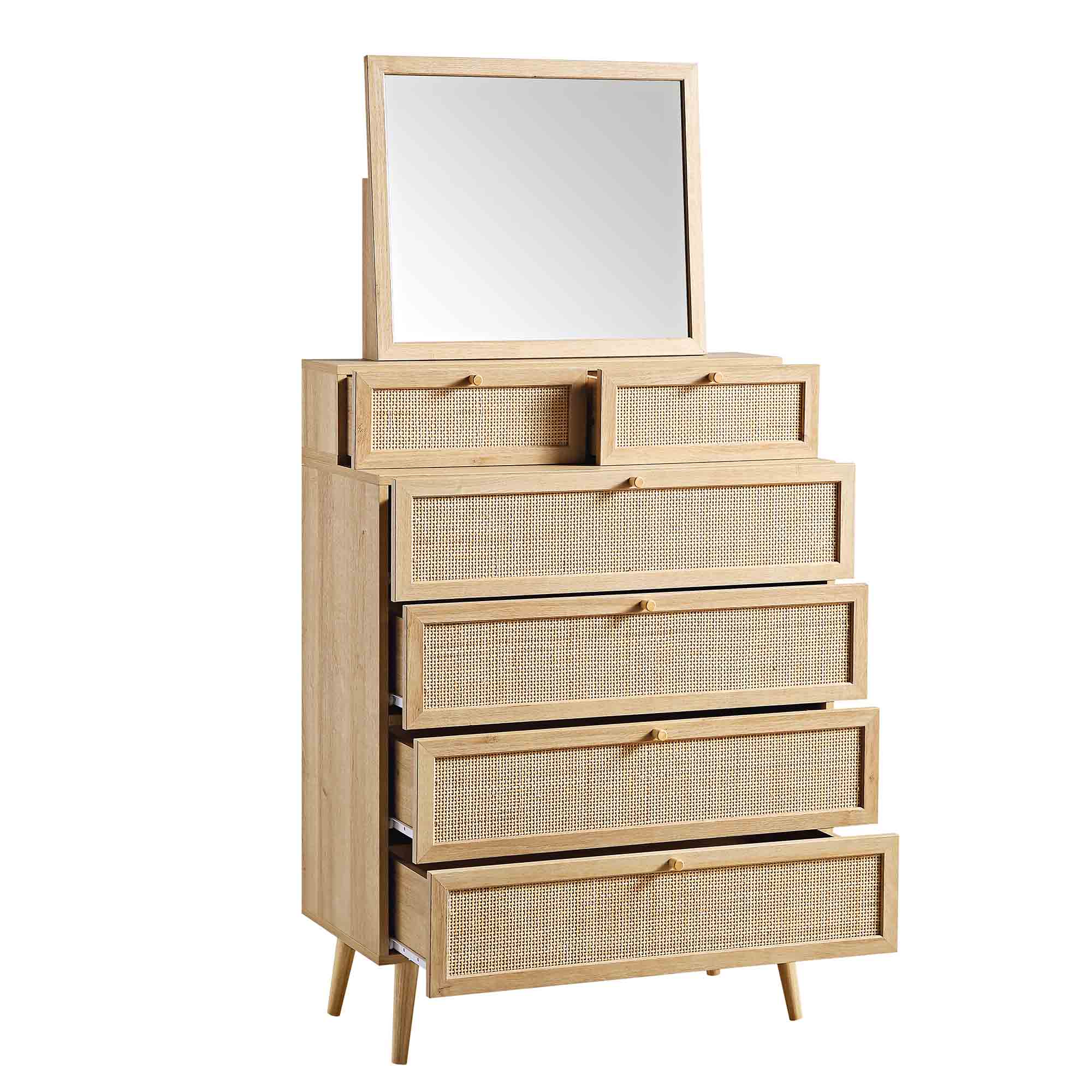 Frances Woven Rattan Tall Vanity Chest with Mirror, Natural - Image 7