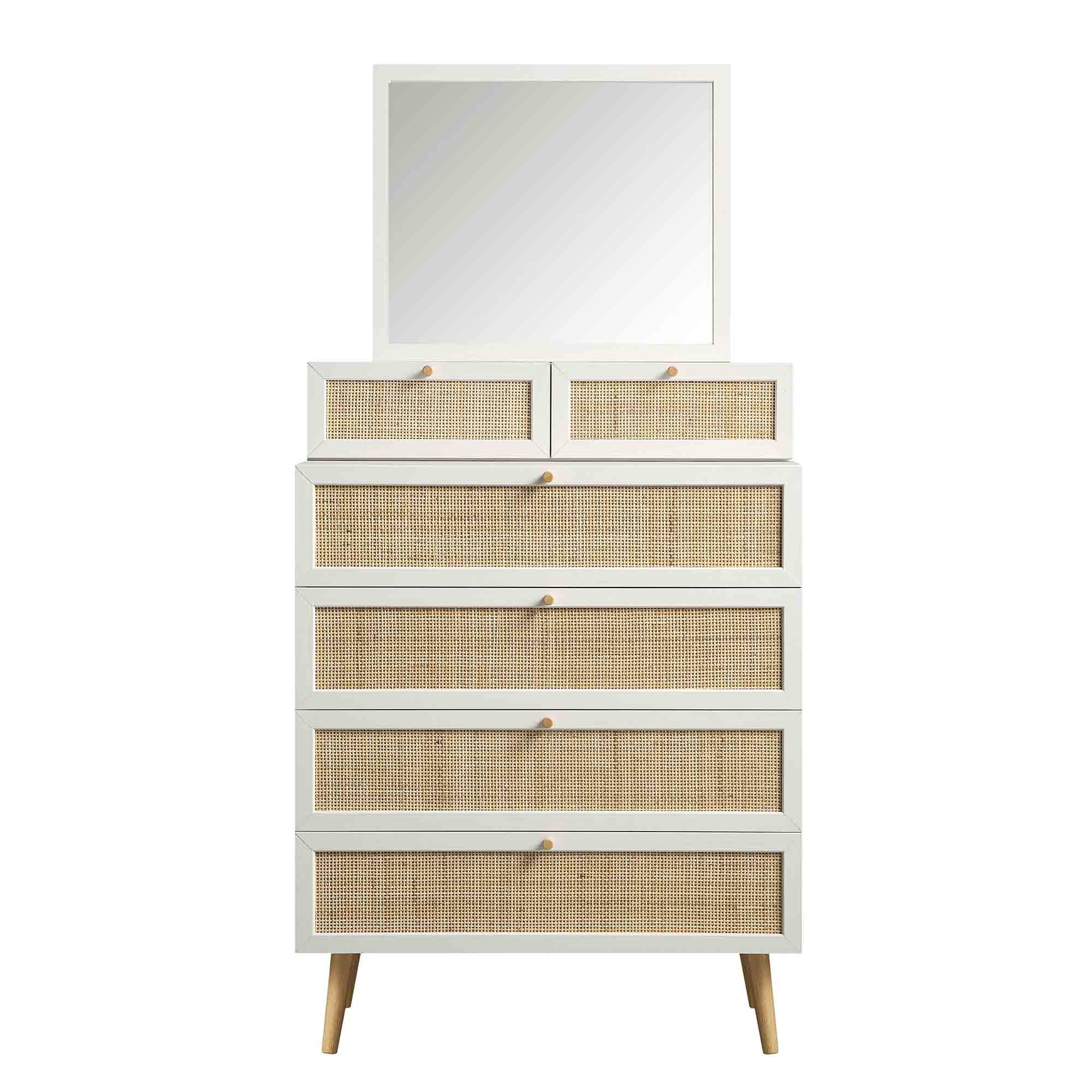 Frances Woven Rattan Tall Vanity Chest with Mirror, White - Image 4
