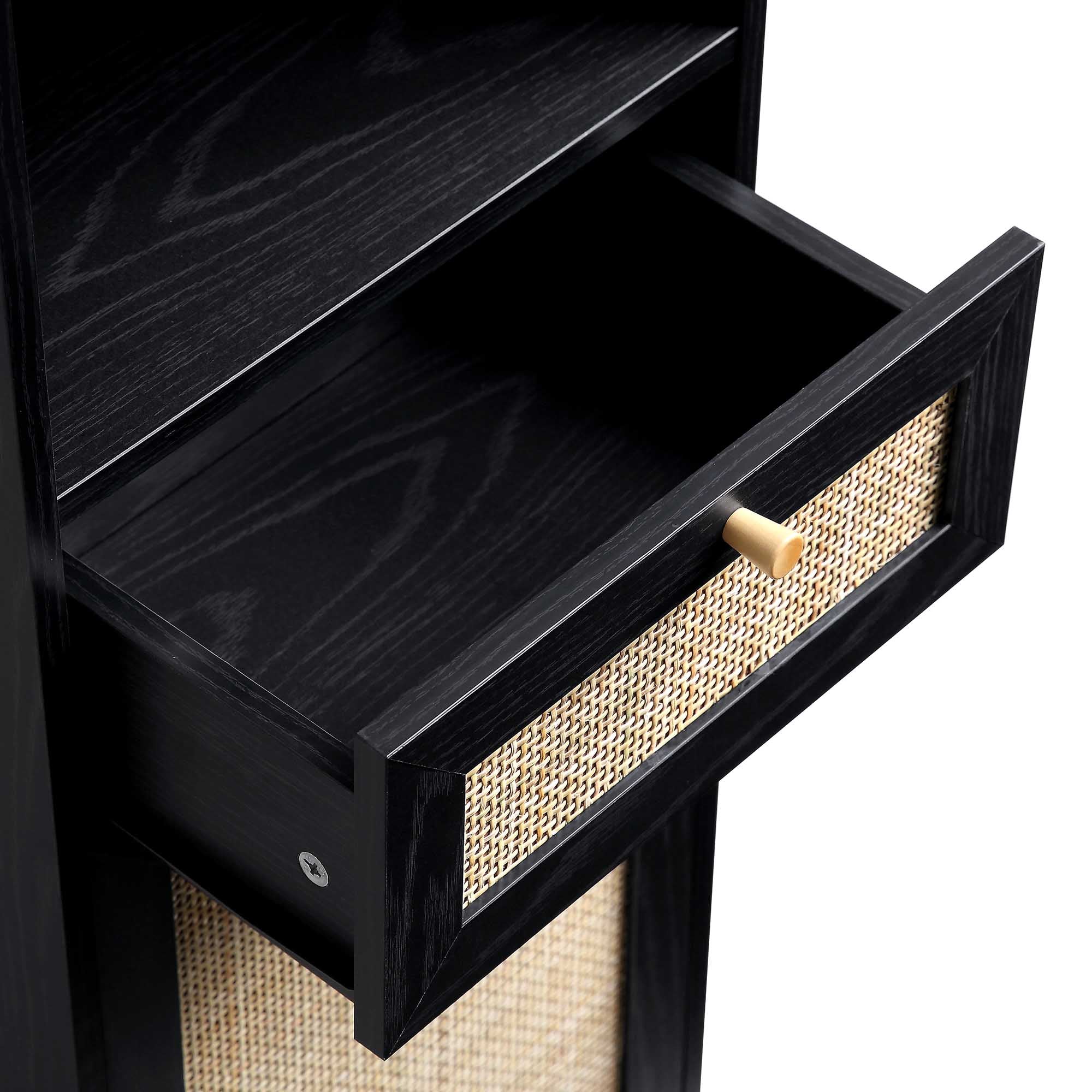 Frances Woven Rattan Tallboy Bathroom Unit, Black - Image 11
