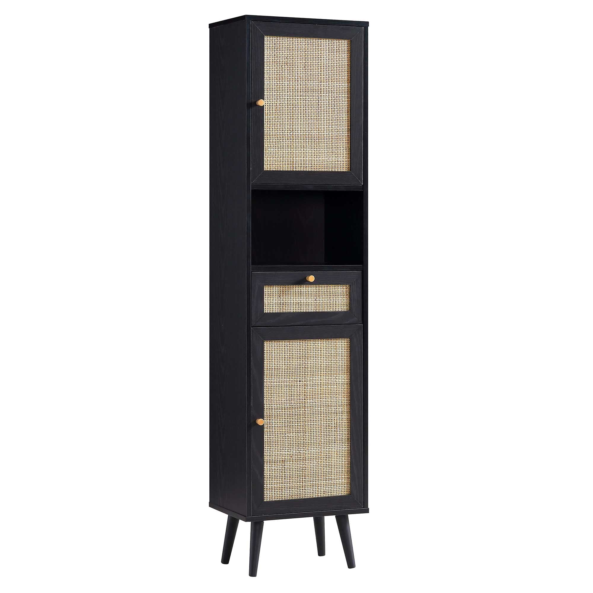 Frances Woven Rattan Tallboy Bathroom Unit, Black - Image 4