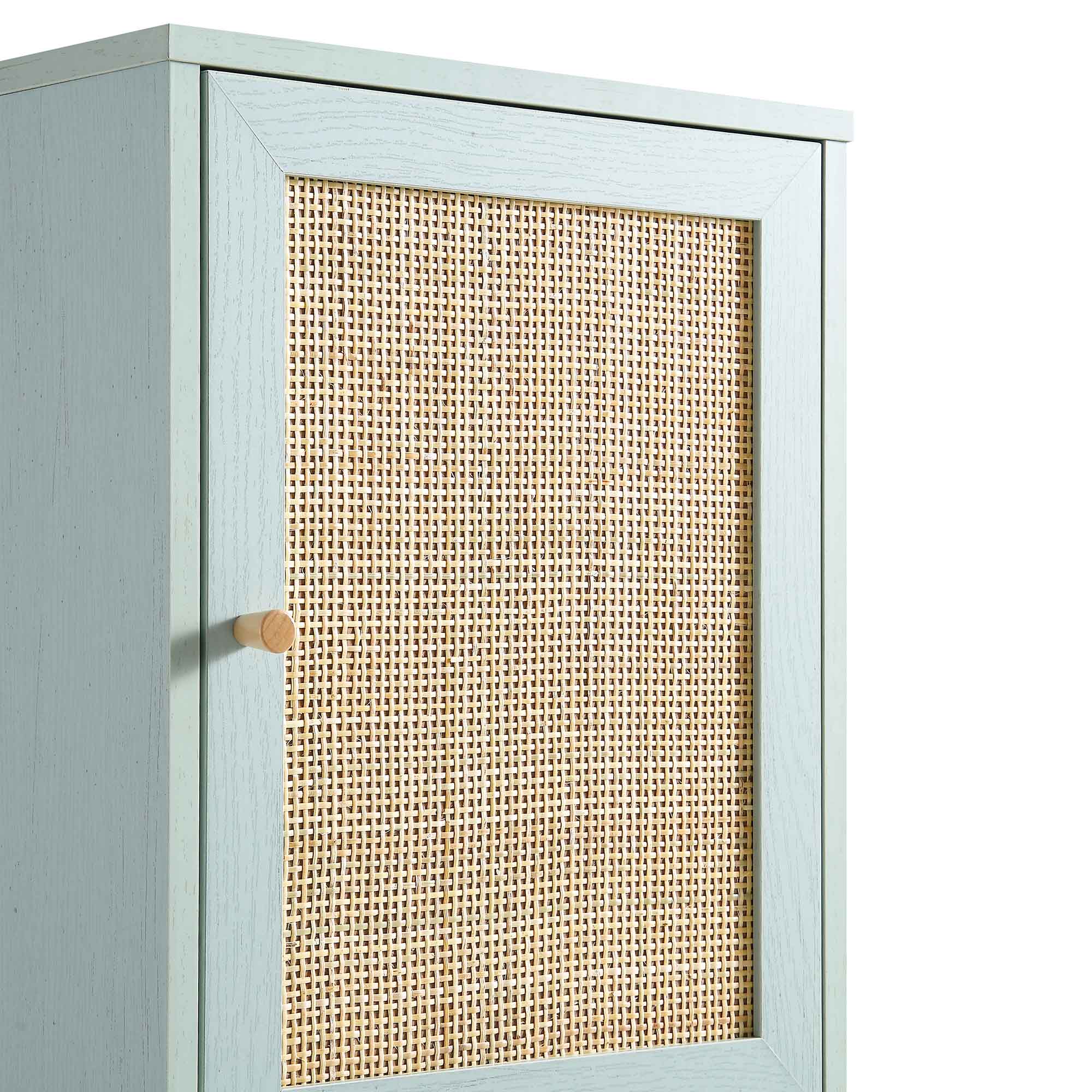 Frances Woven Rattan Tallboy Bathroom Unit, Mint Green - Image 10