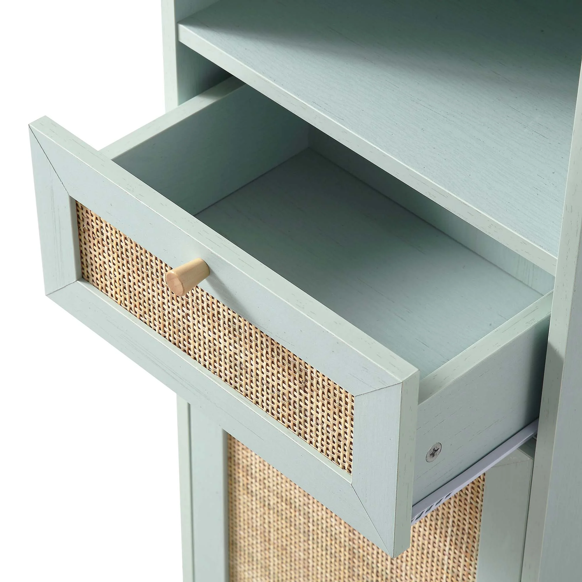 Frances Woven Rattan Tallboy Bathroom Unit, Mint Green - Image 11