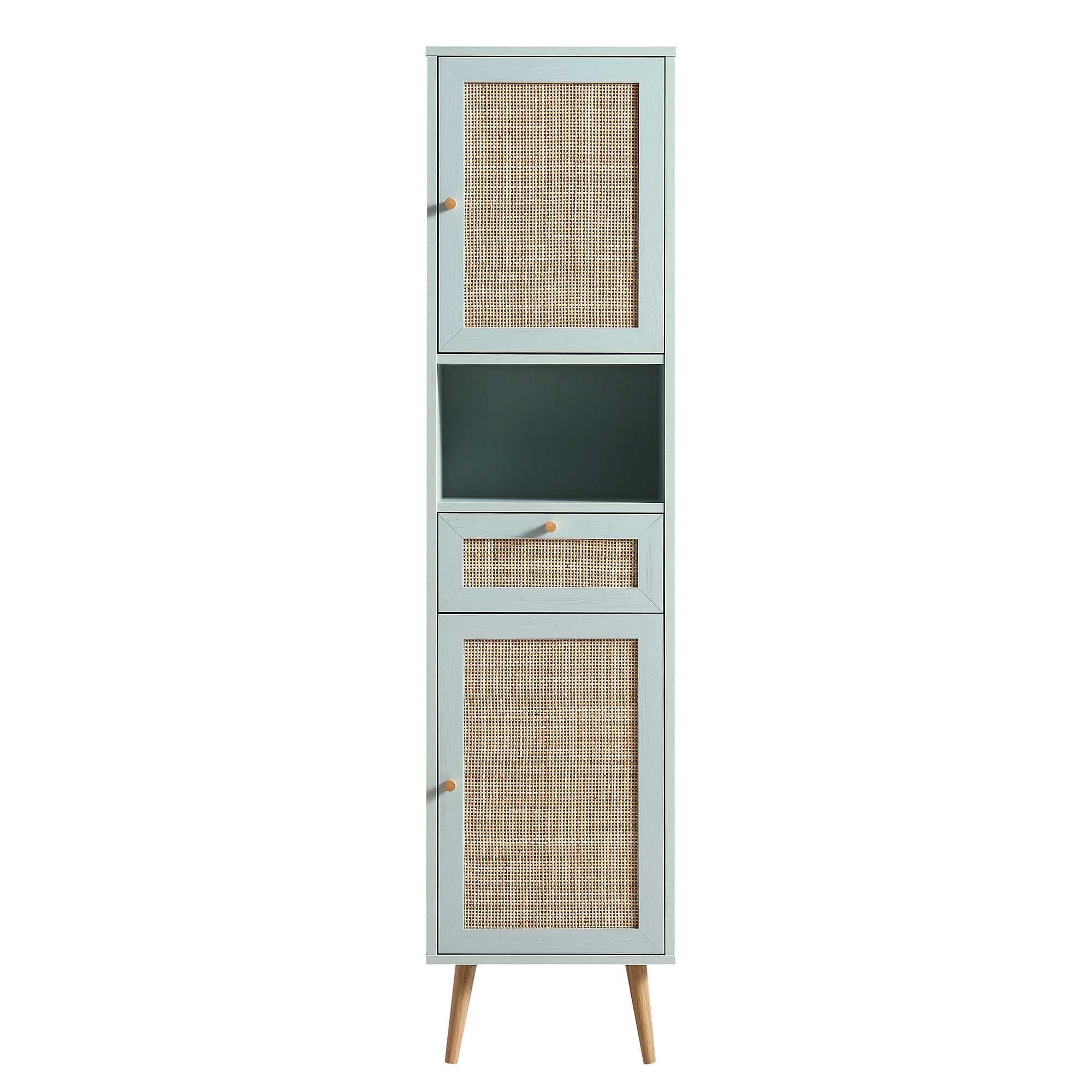 Frances Woven Rattan Tallboy Bathroom Unit, Mint Green - Image 5