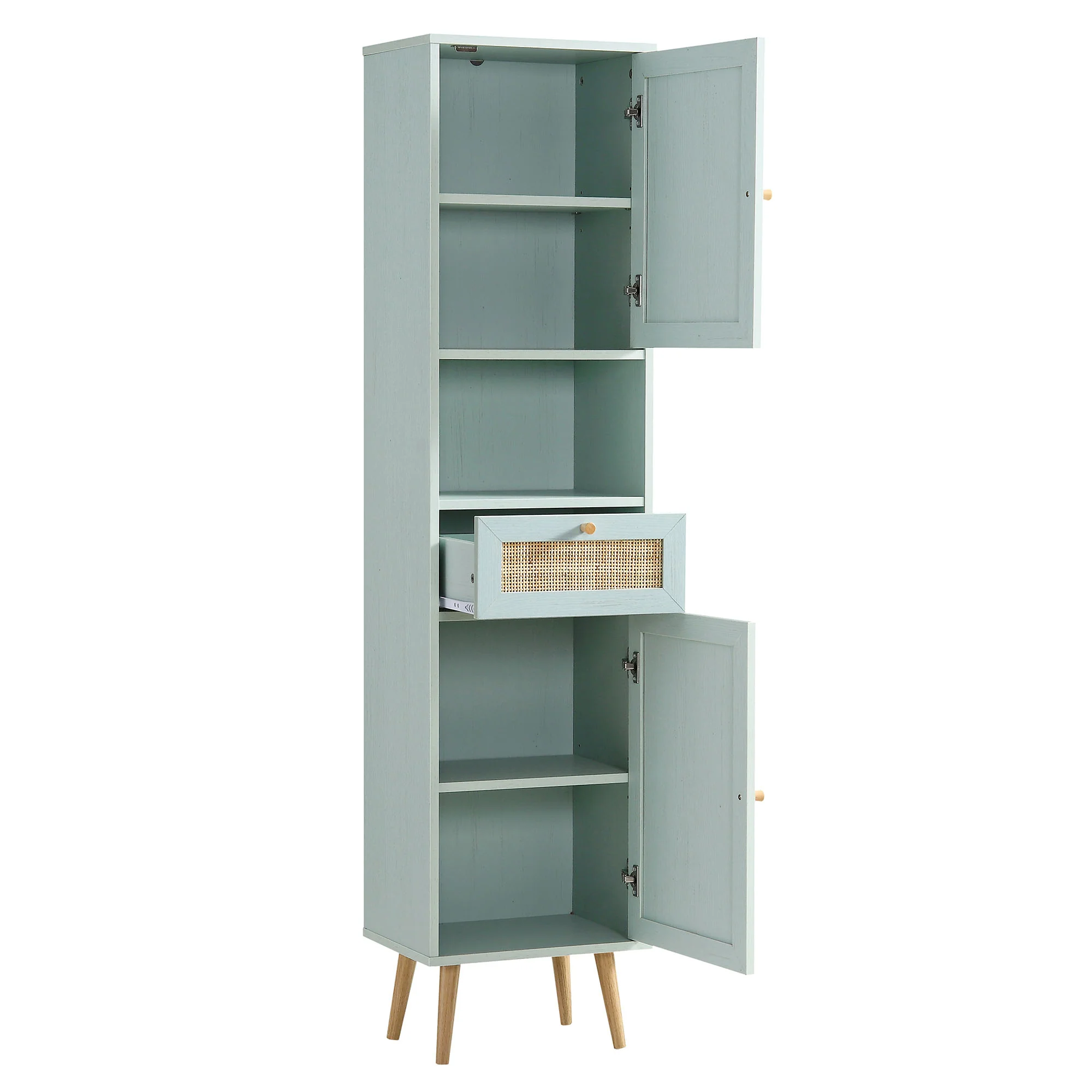 Frances Woven Rattan Tallboy Bathroom Unit, Mint Green - Image 7