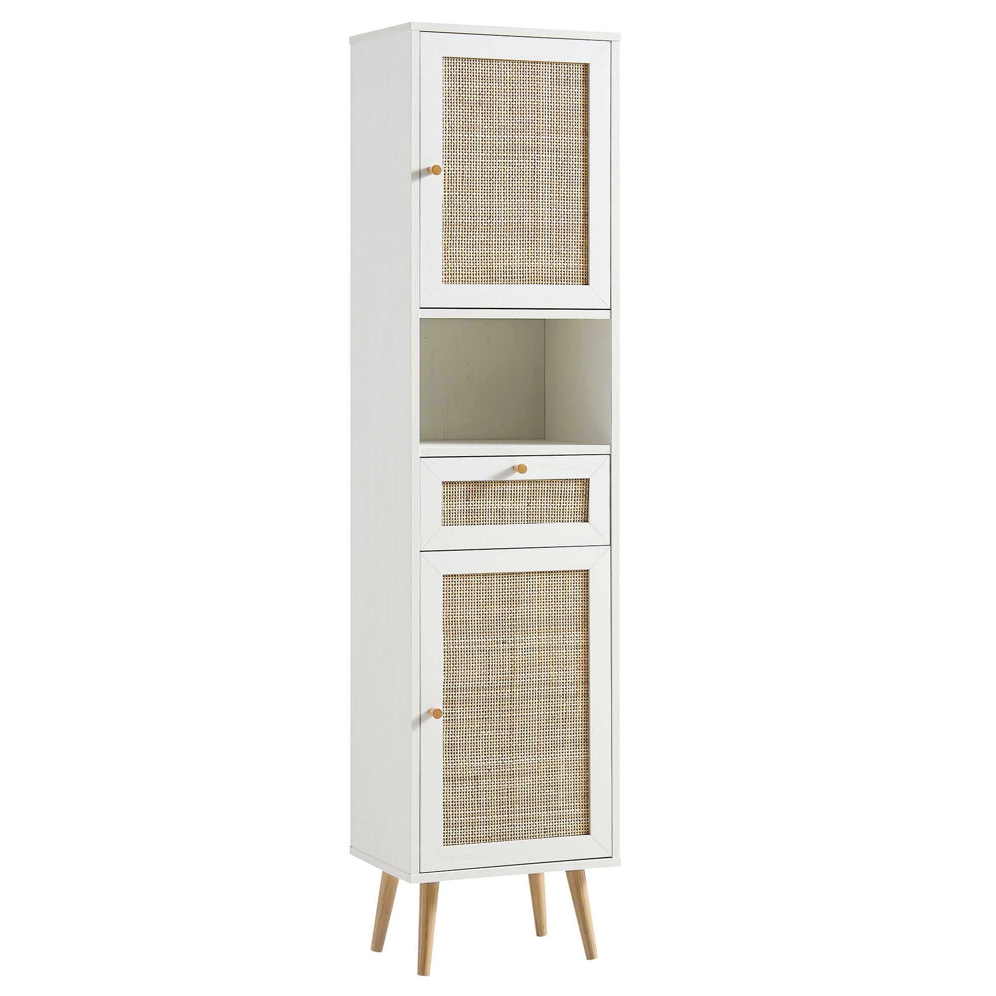 Frances Woven Rattan Tallboy Bathroom Unit, White - Image 4