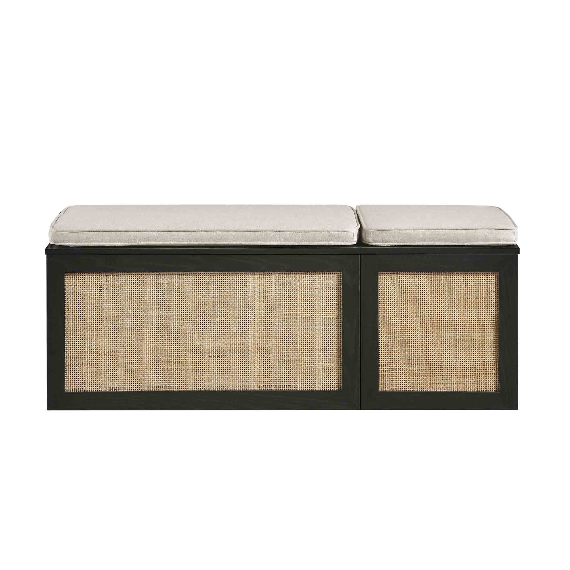 Frances Woven Rattan Triple Storage Stool Set with Cushion, Black - Image 3