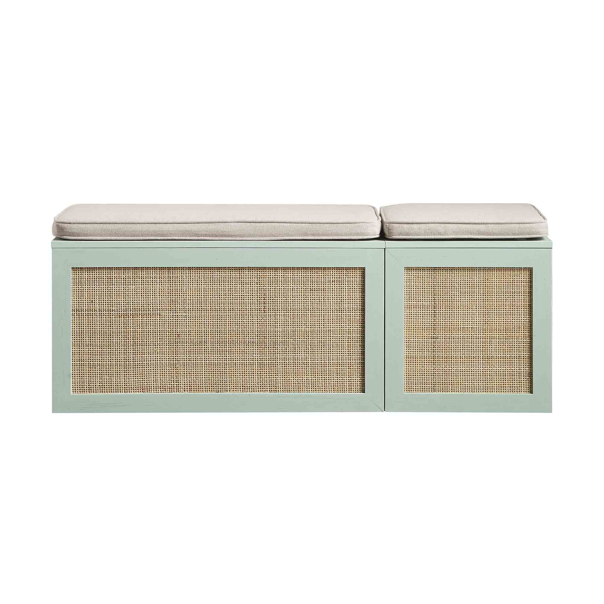 Frances Woven Rattan Triple Storage Stool Set with Cushion, Mint - Image 3