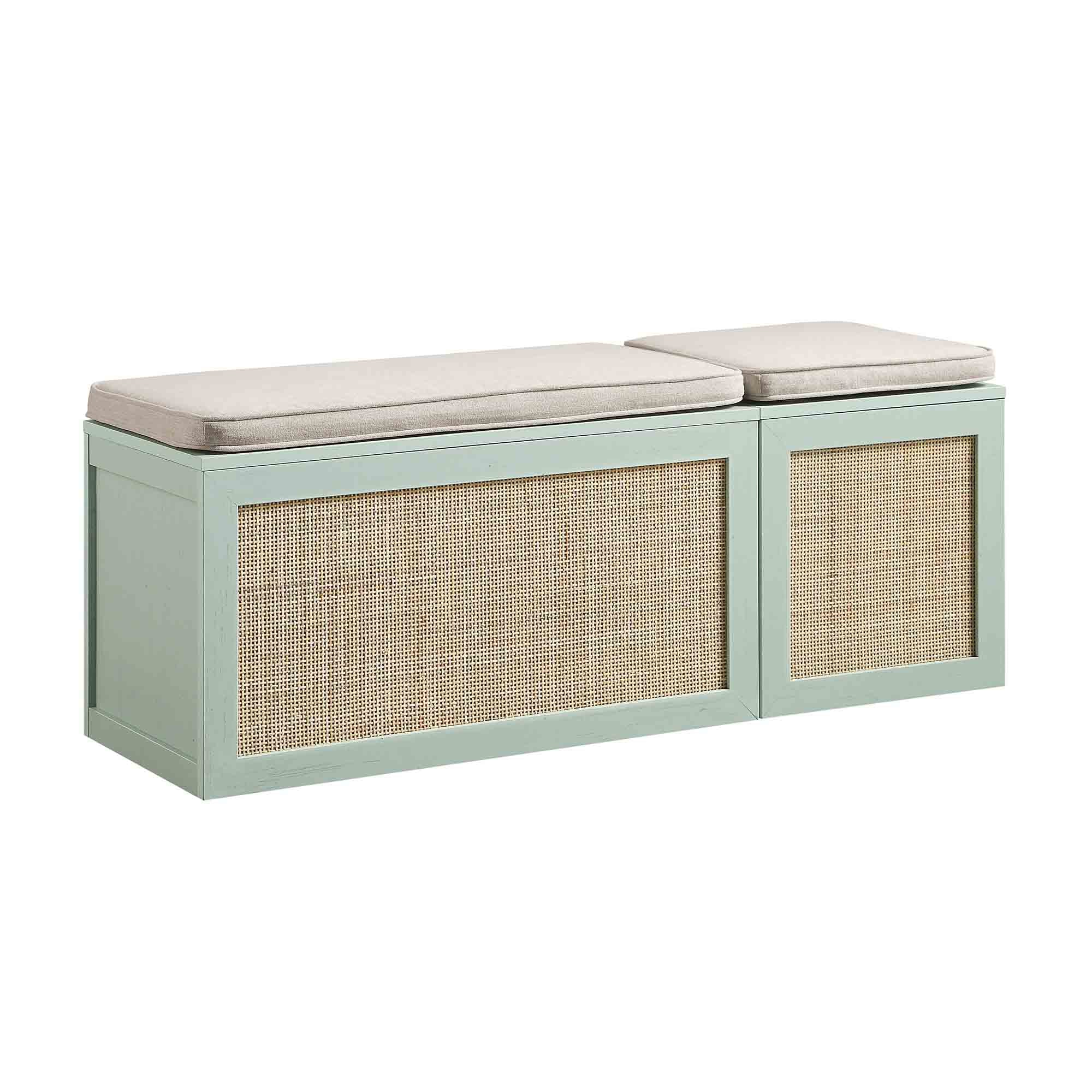 Frances Woven Rattan Triple Storage Stool Set with Cushion, Mint - Image 4