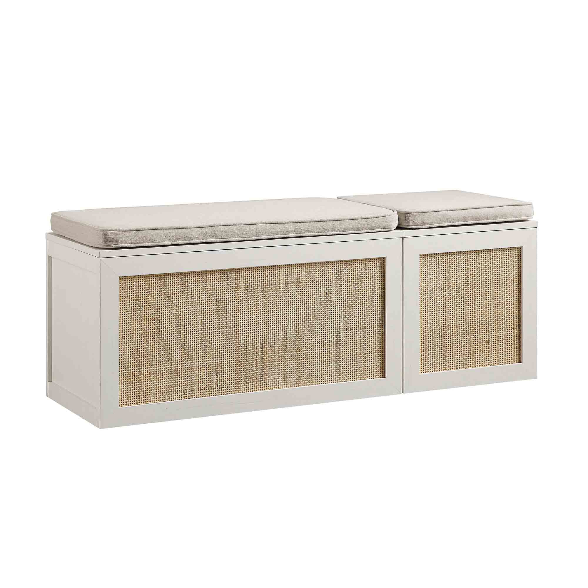 Frances Woven Rattan Triple Storage Stool Set with Cushion, White - Image 4