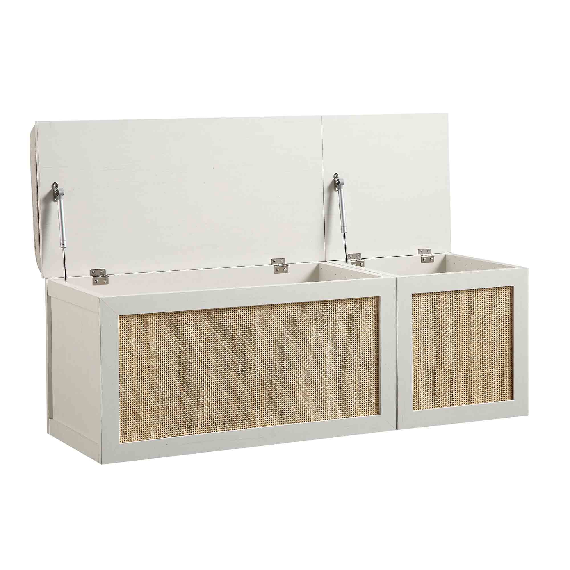 Frances Woven Rattan Triple Storage Stool Set with Cushion, White - Image 6