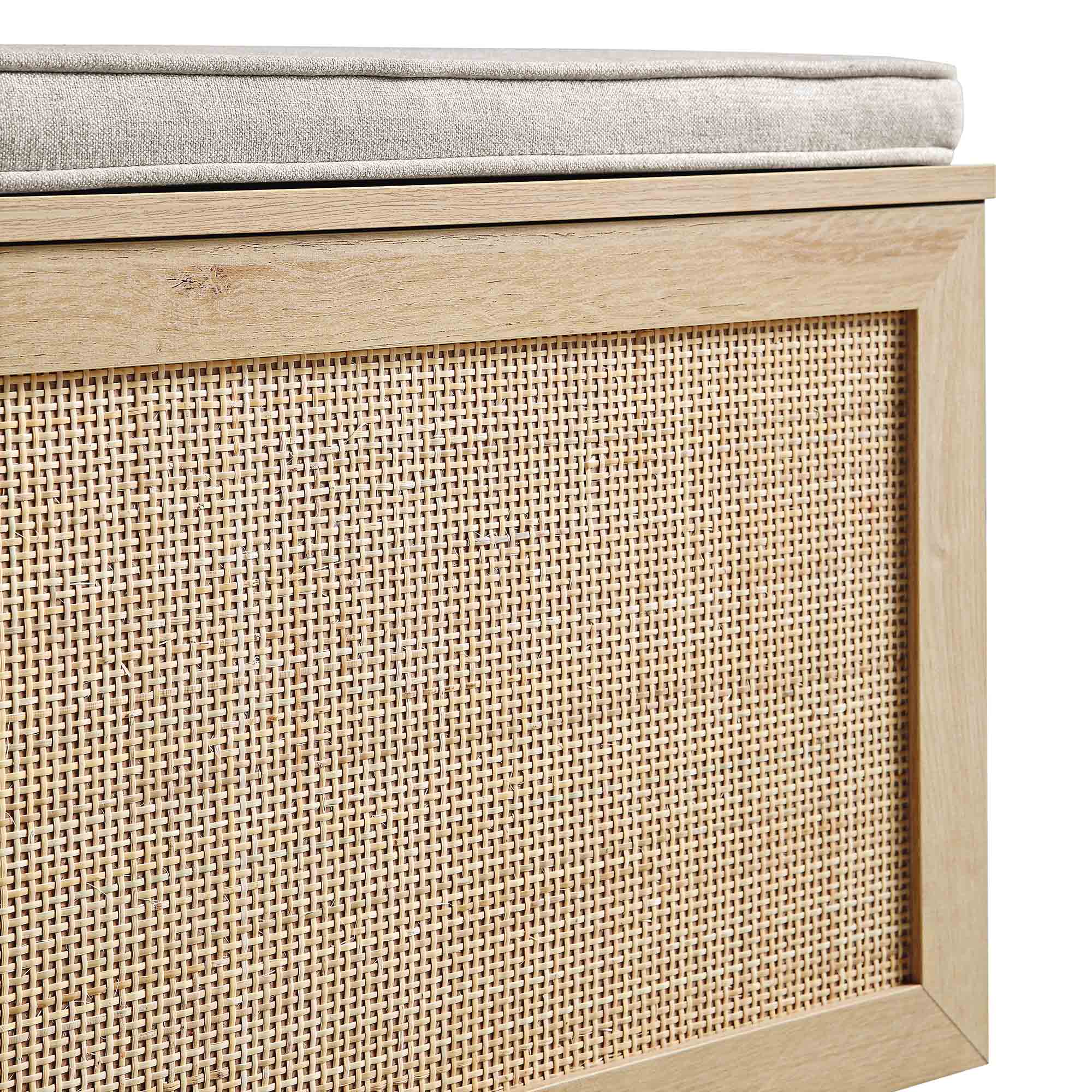 Frances Woven Rattan Triple Storage Stool Set with Cushion, Natural - Image 2