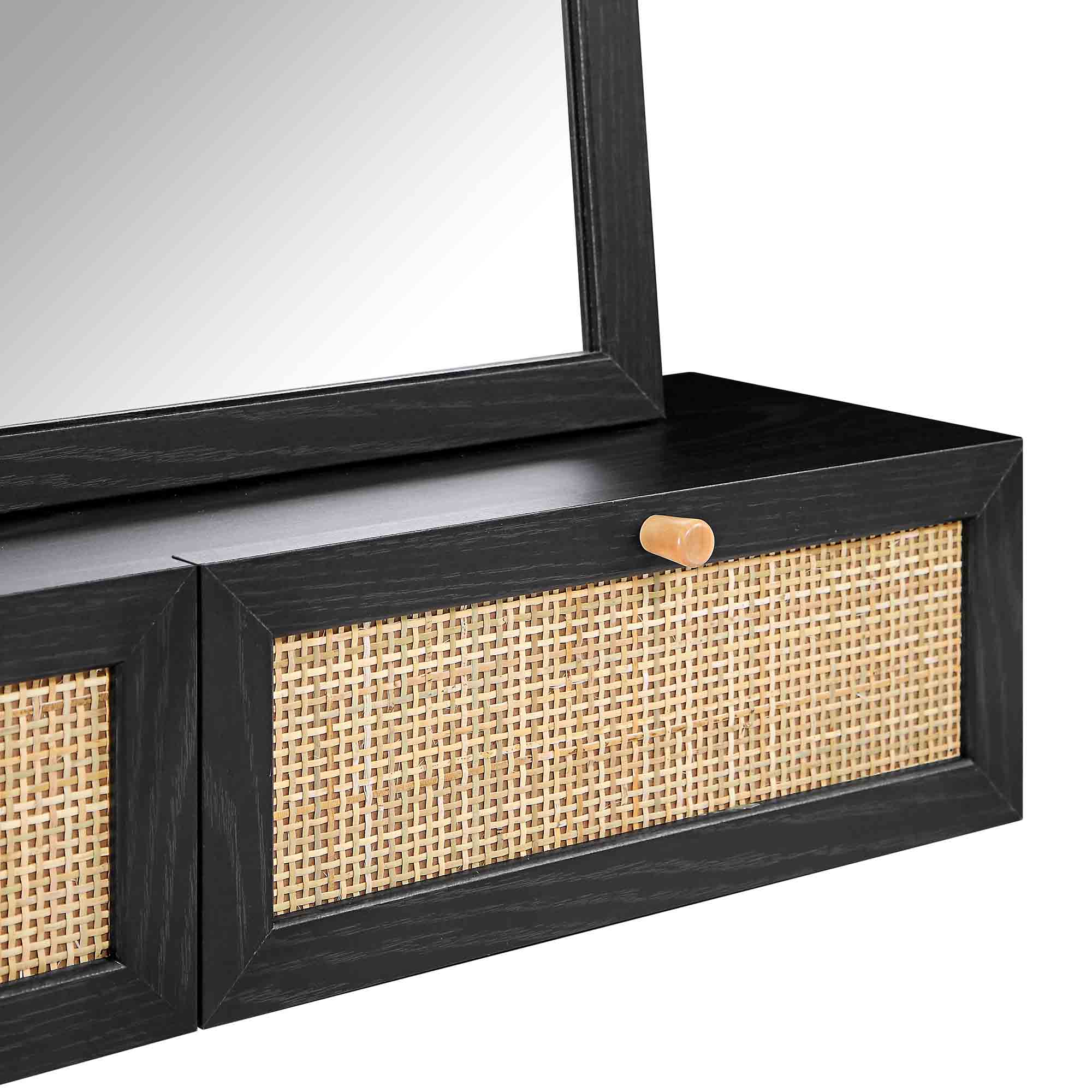 Frances Woven Rattan Vanity Mirror, Black - Image 11