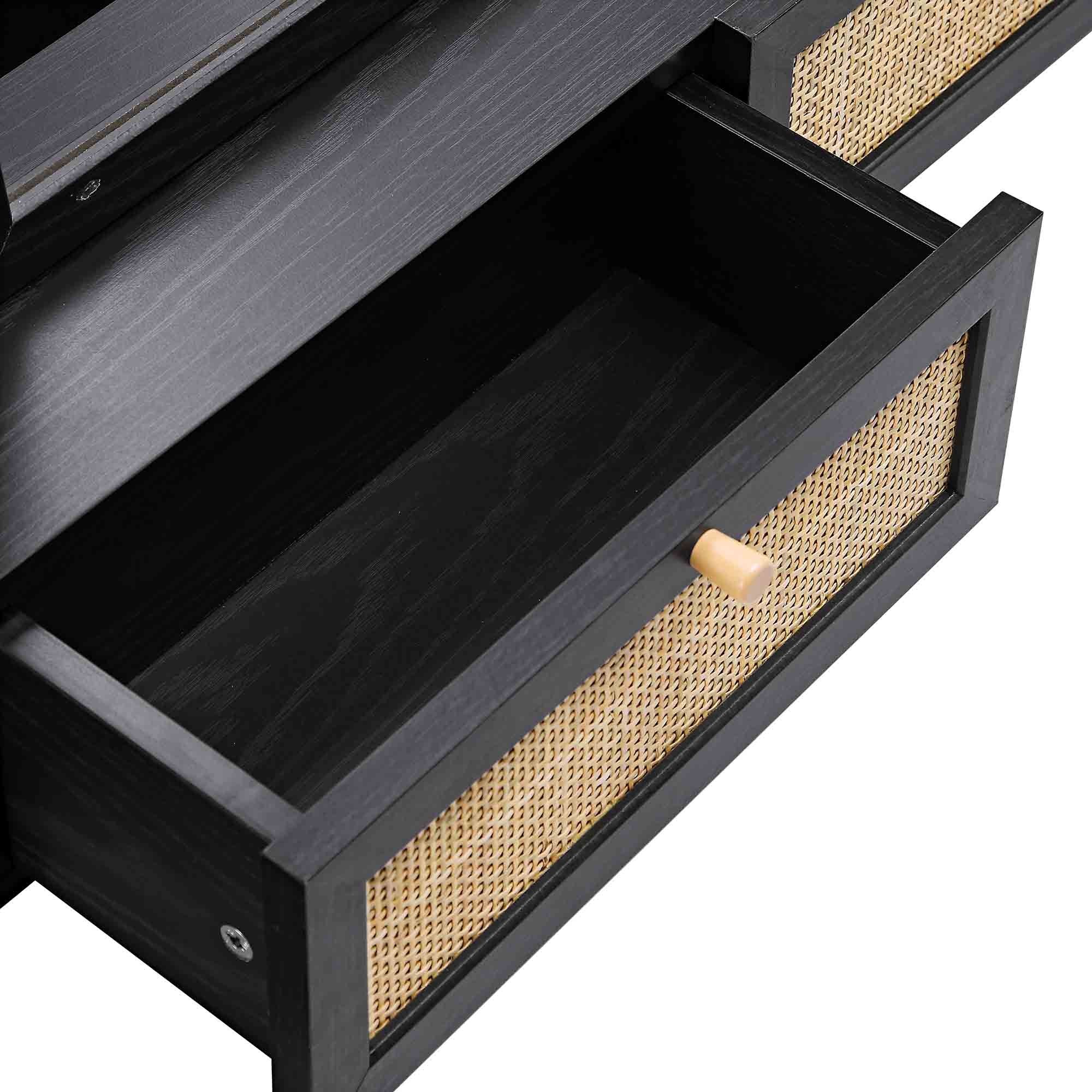 Frances Woven Rattan Vanity Mirror, Black - Image 12