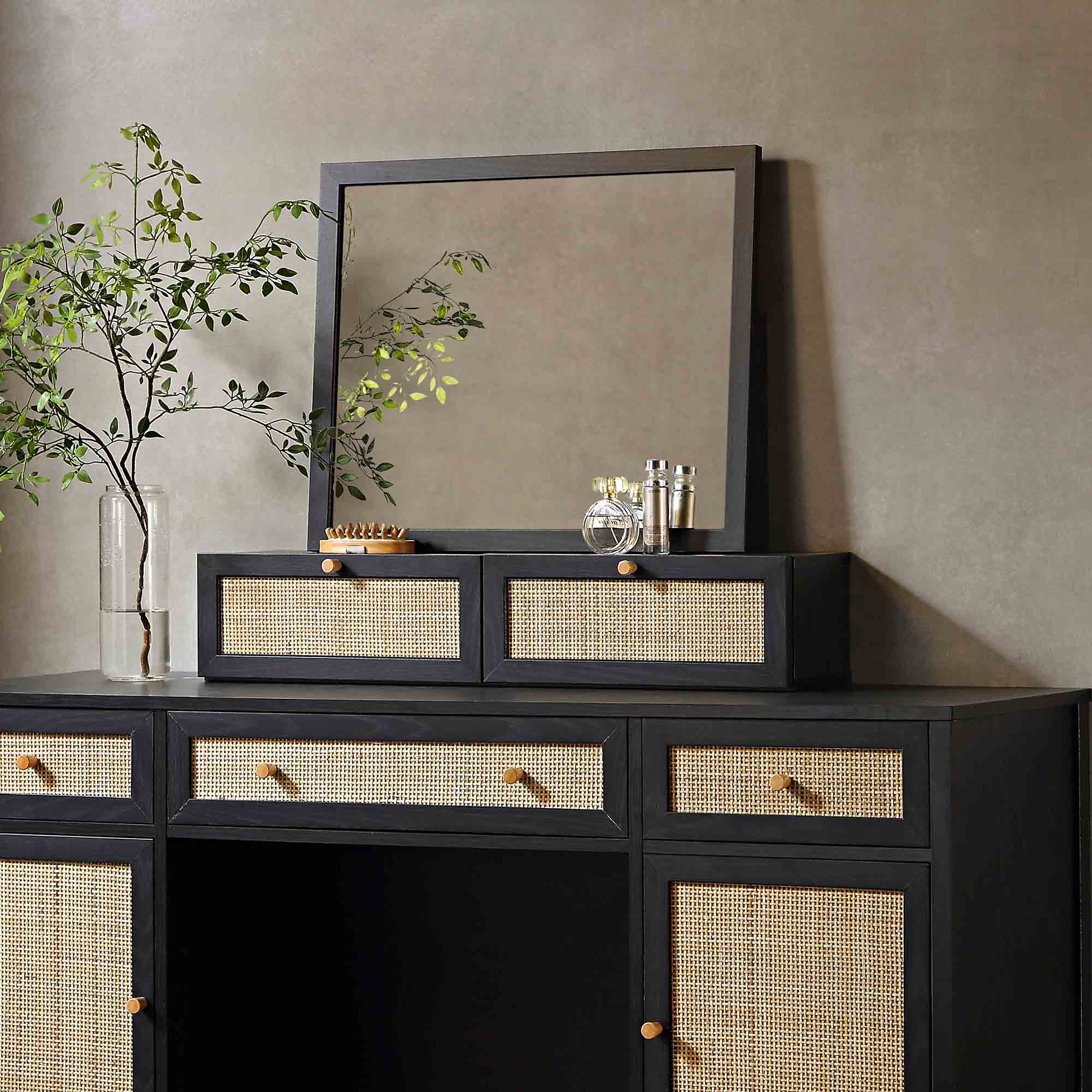 Frances Woven Rattan Vanity Mirror, Black - Image 4