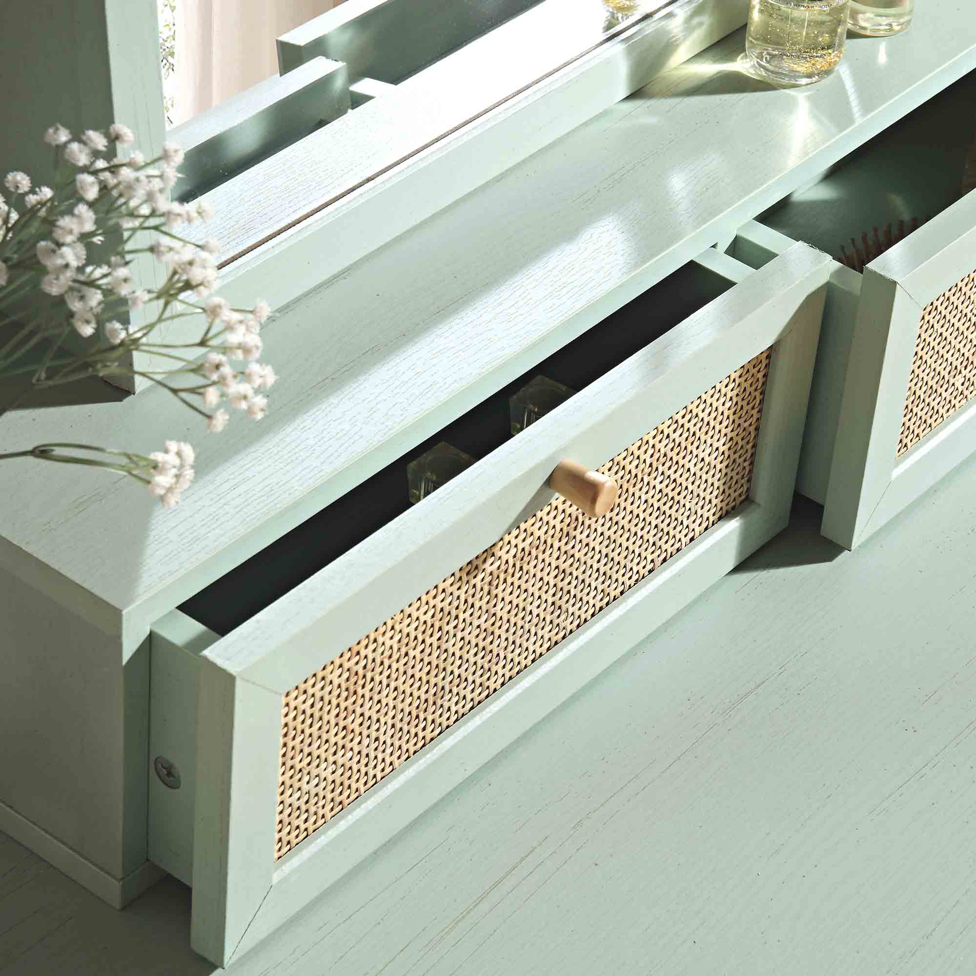 Frances Woven Rattan Vanity Mirror, Mint - Image 4