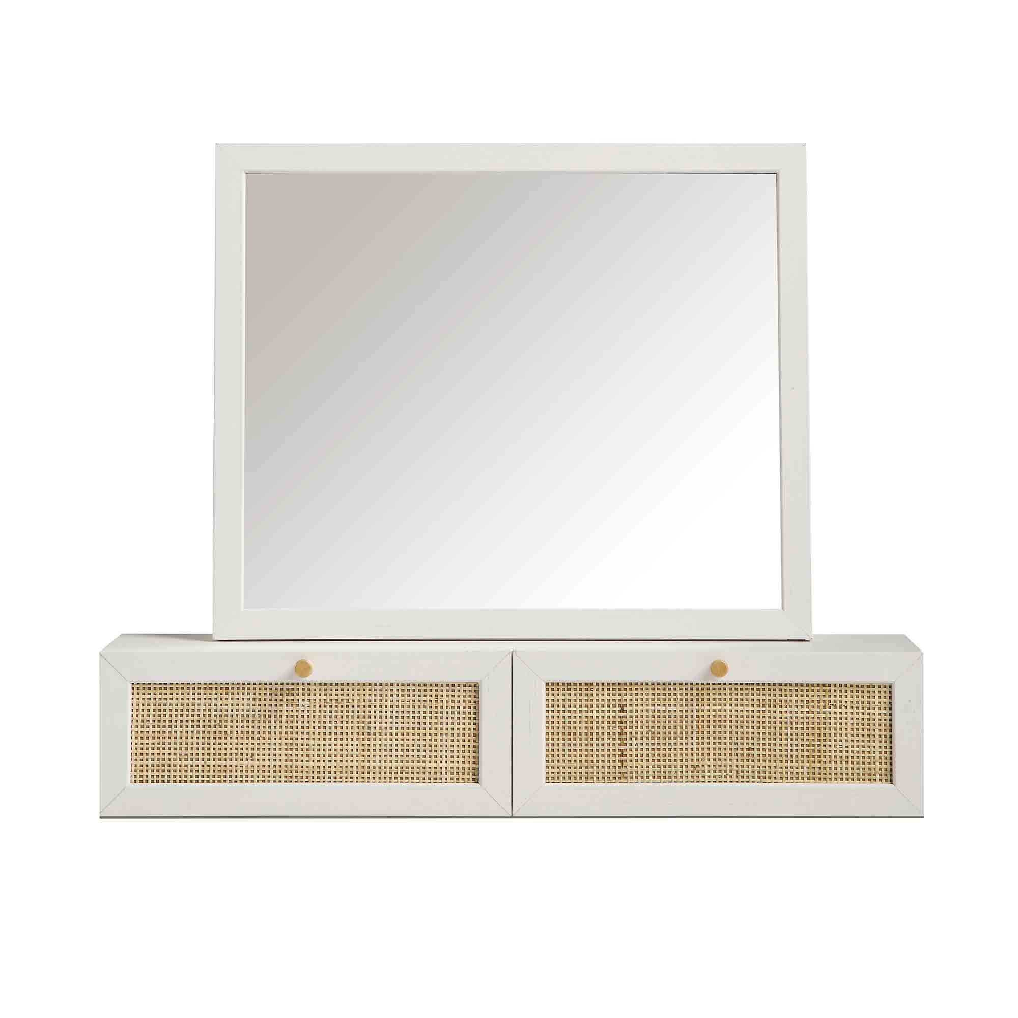 Frances Woven Rattan Vanity Mirror, White - Image 4