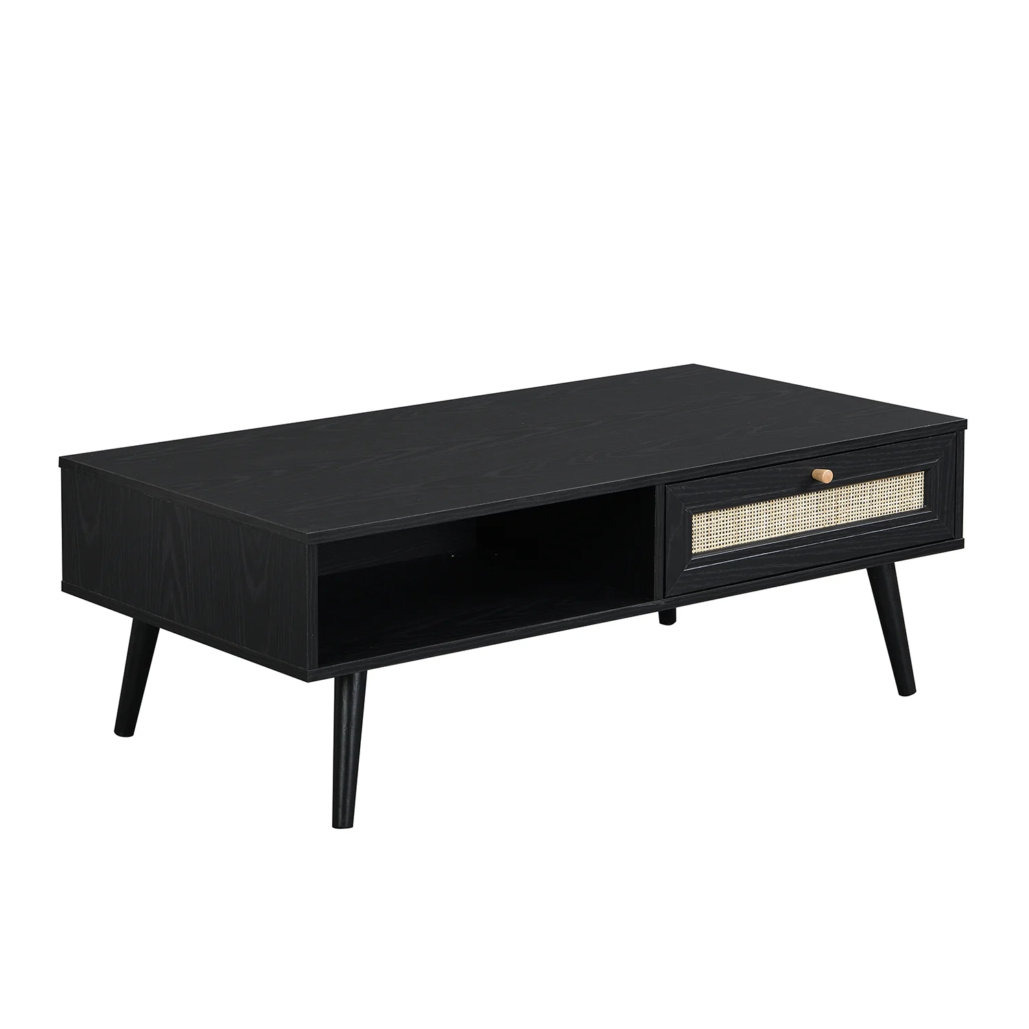Frances Woven Rattan Wooden Coffee Table in Black Colour - Image 3