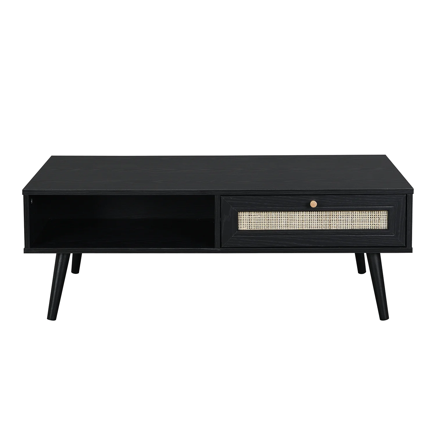 Frances Woven Rattan Wooden Coffee Table in Black Colour - Image 4