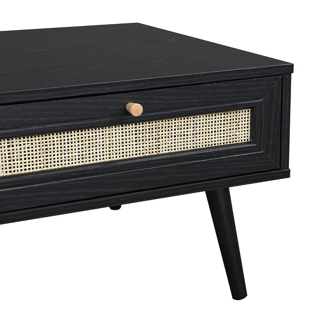 Frances Woven Rattan Wooden Coffee Table in Black Colour - Image 8