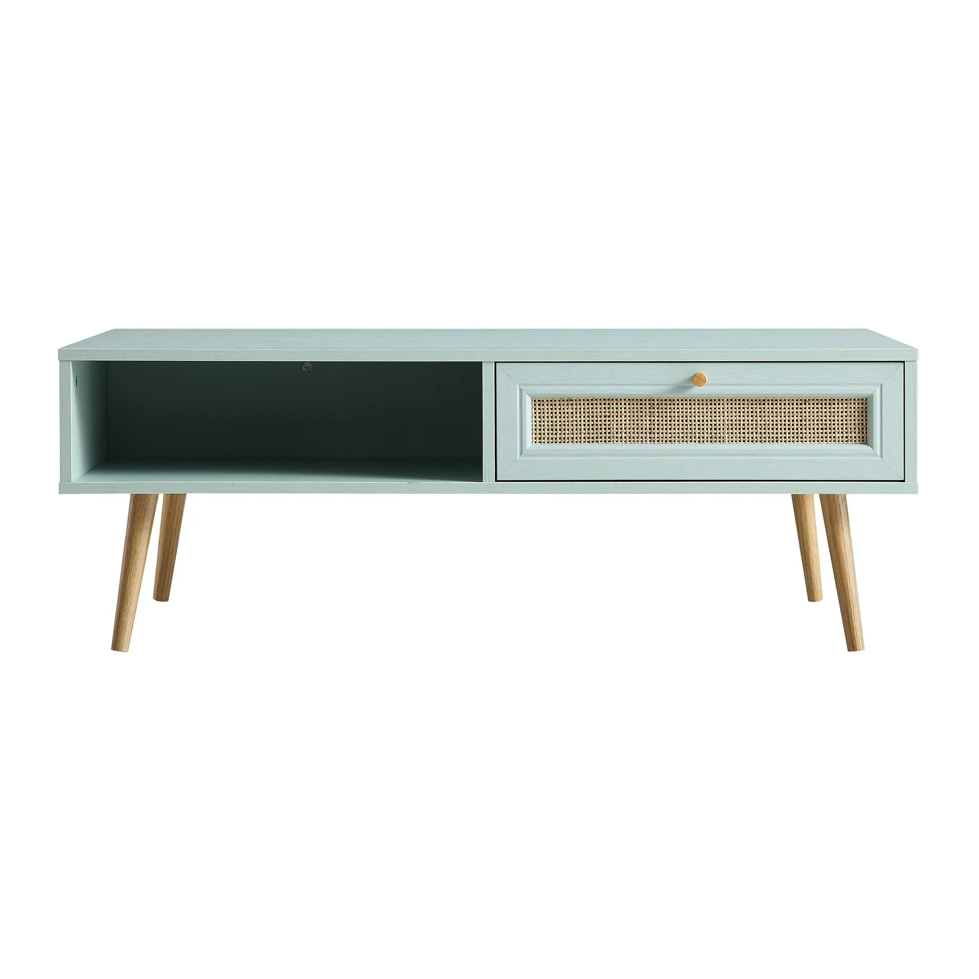 Frances Woven Rattan Wooden Coffee Table in Mint - Image 4