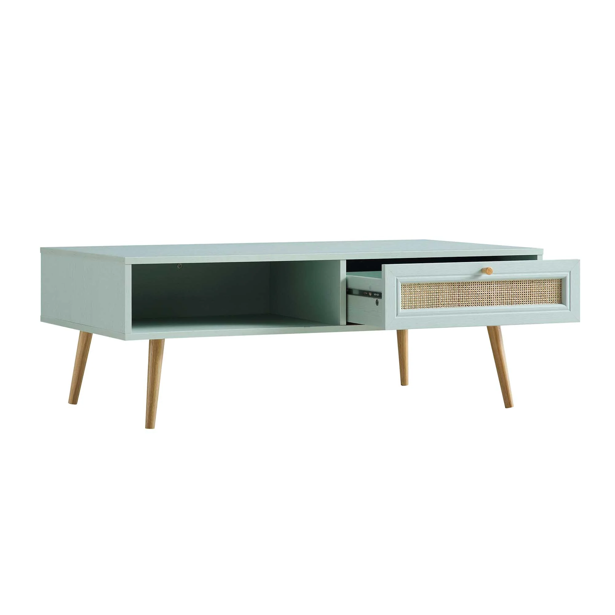 Frances Woven Rattan Wooden Coffee Table in Mint - Image 7