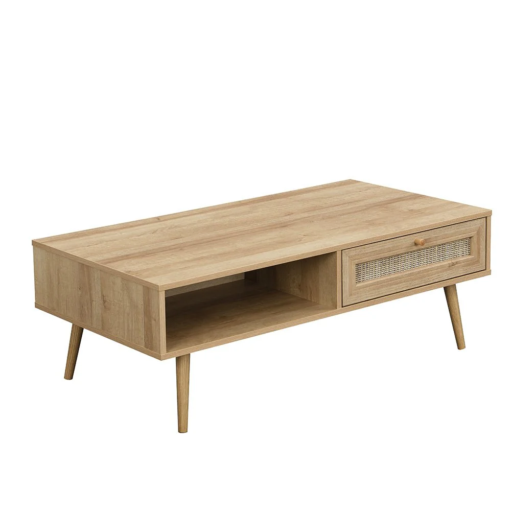 Frances Woven Rattan Wooden Coffee Table in Natural Colour - Image 4