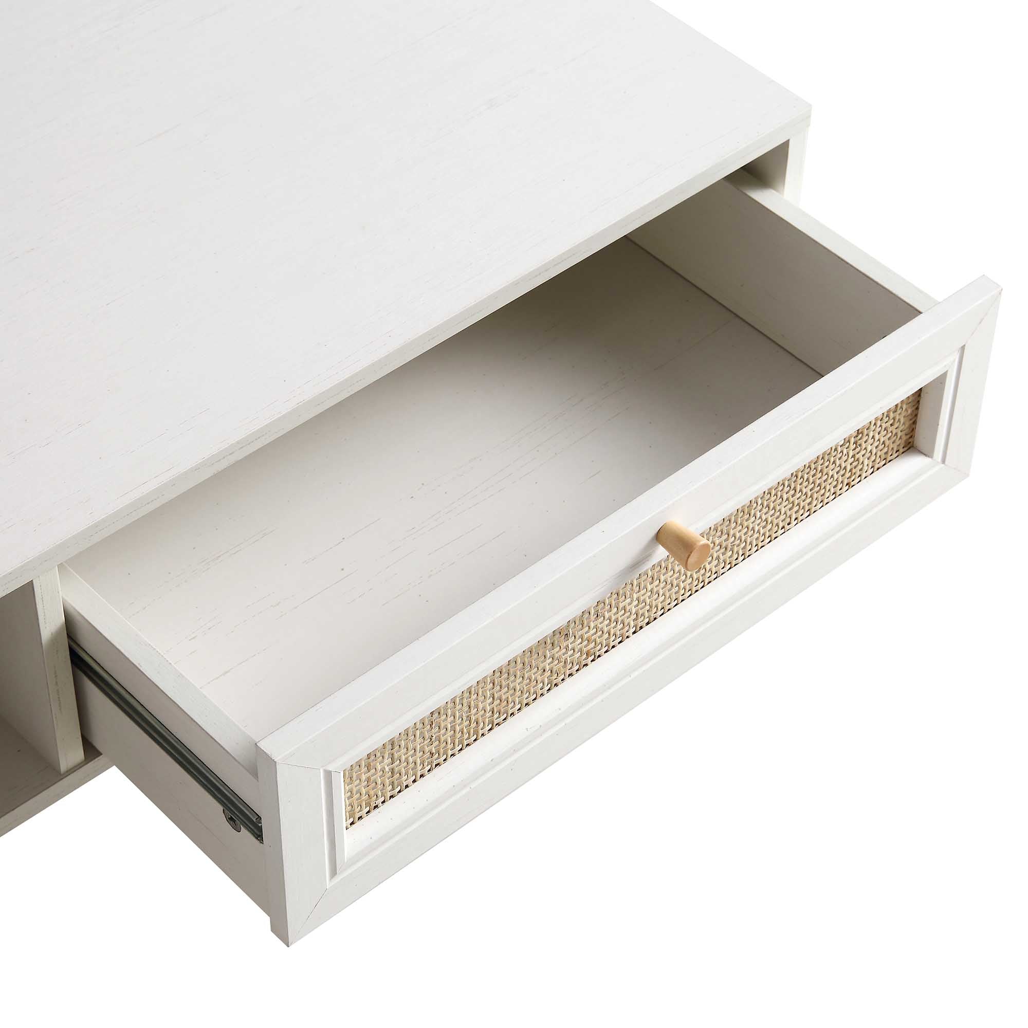 Frances Woven Rattan Wooden Coffee Table in White - Image 11