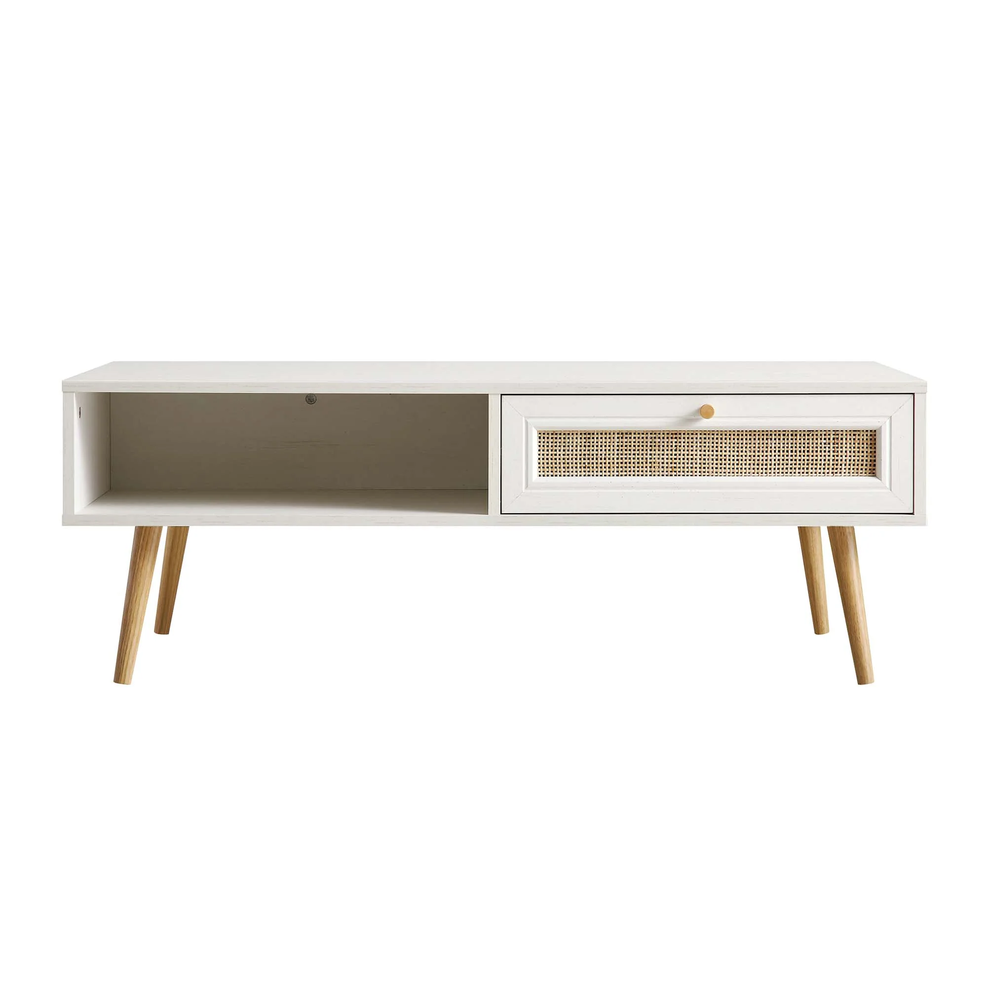 Frances Woven Rattan Wooden Coffee Table in White - Image 4