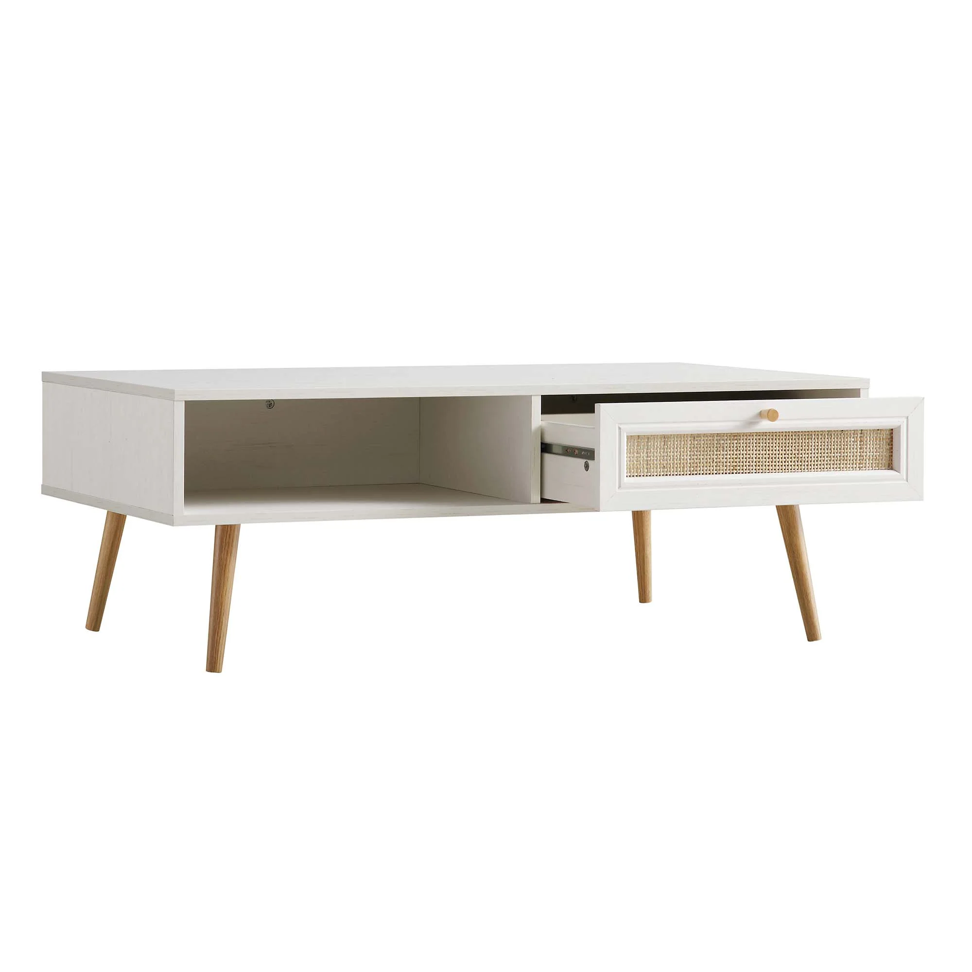 Frances Woven Rattan Wooden Coffee Table in White - Image 7