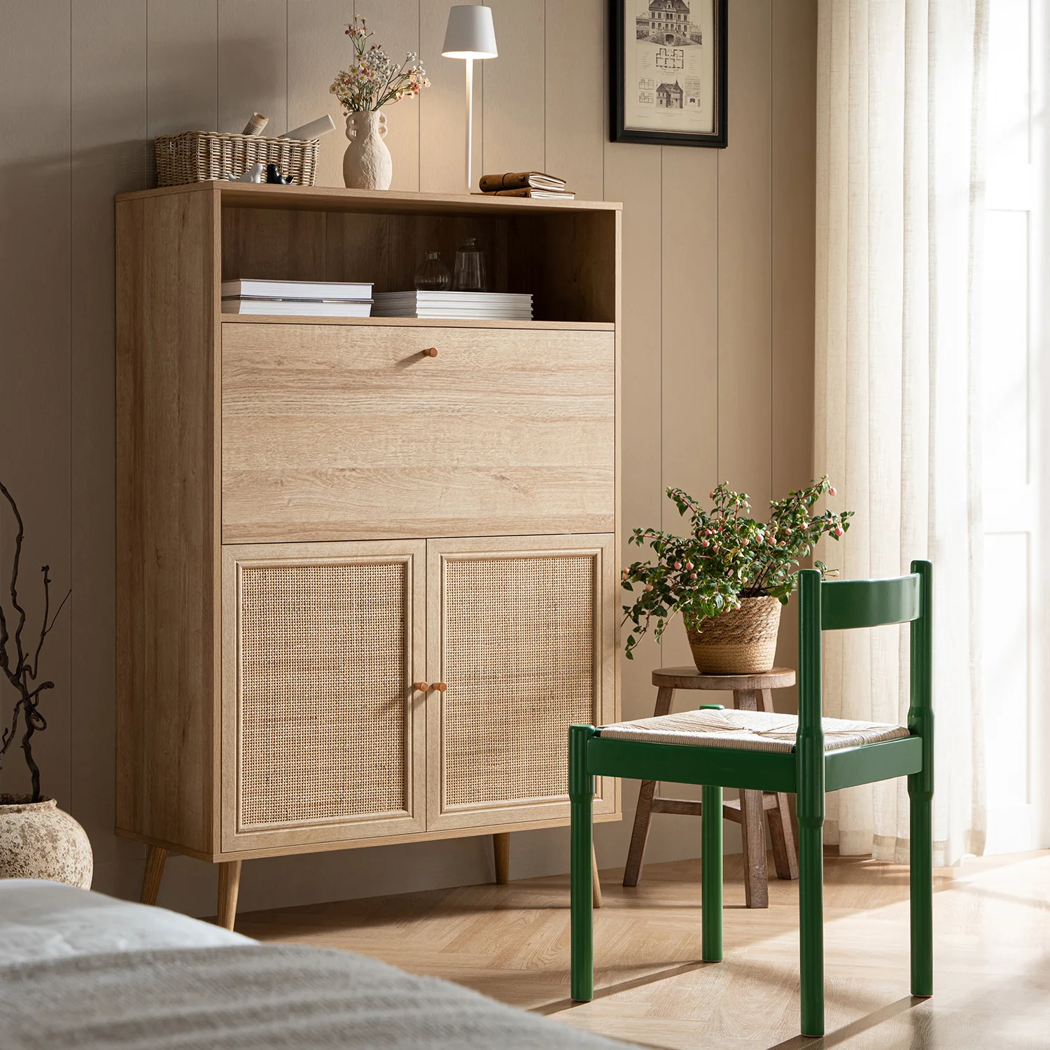 Frances Woven Rattan Writing Bureau, Natural - Image 2